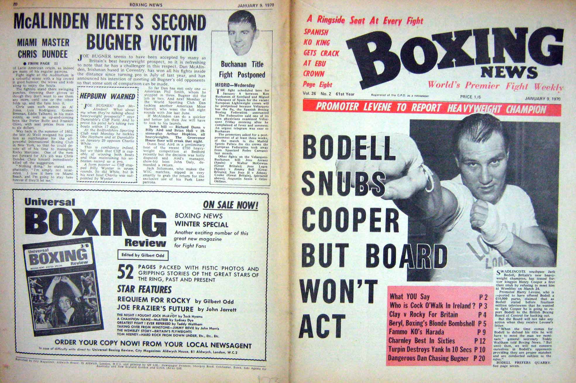 Antique Old Print Boxing Bodell 1970 Buchanan Overlin Garcia Kilne Balogh 20th