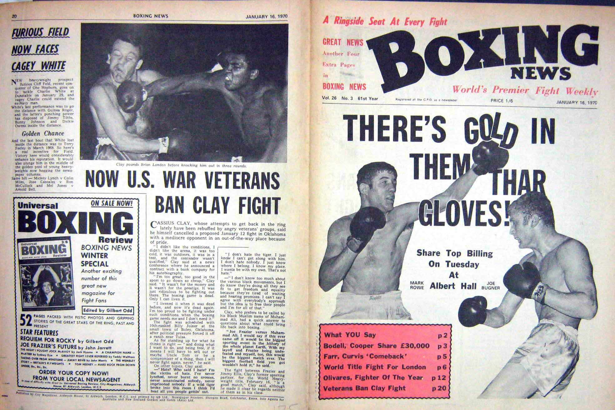 Original Old Vintage Print Boxing 1970 Rowe Bugner Clay Brian Dwyer Ventura
