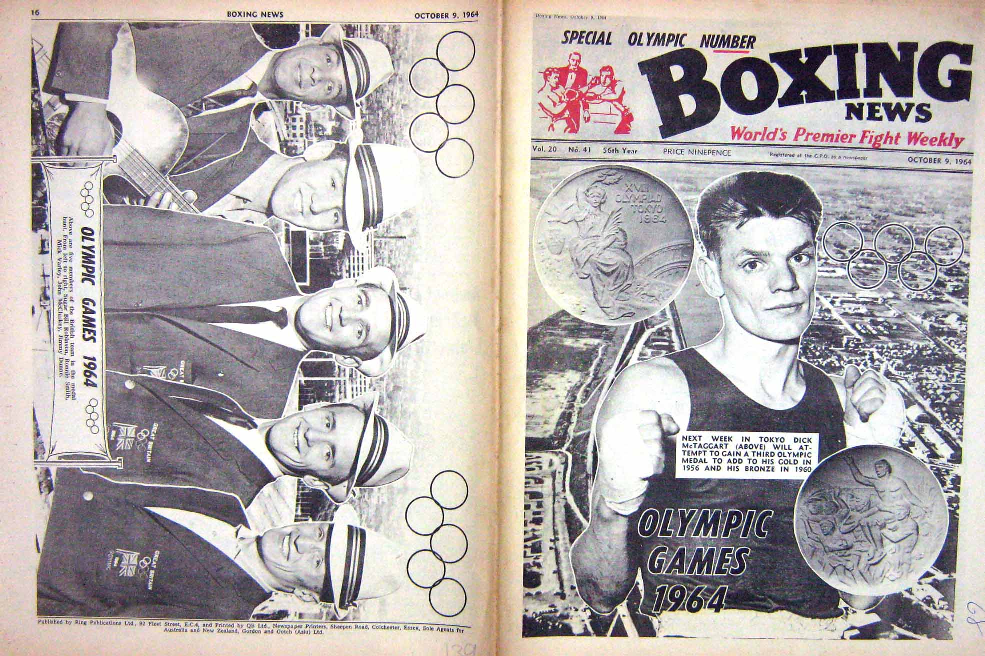 Antique Old Print Boxing 1964 Mctaggart Robinson Smith Dunne Packer Stack 20th
