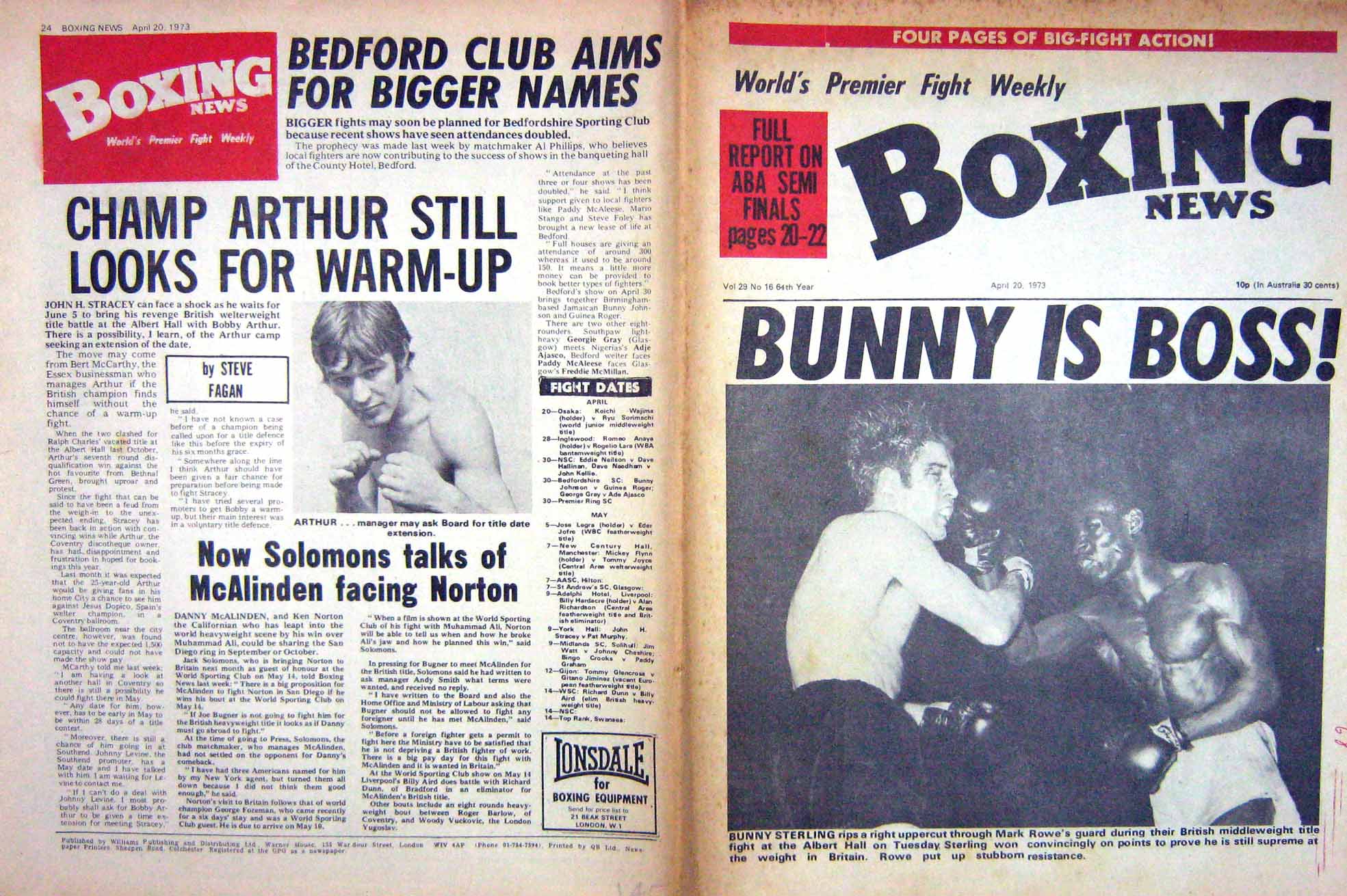Old Vintage Print Boxing 1973 Sterling Rowe Arthur Ellis Martin Quarry 20th
