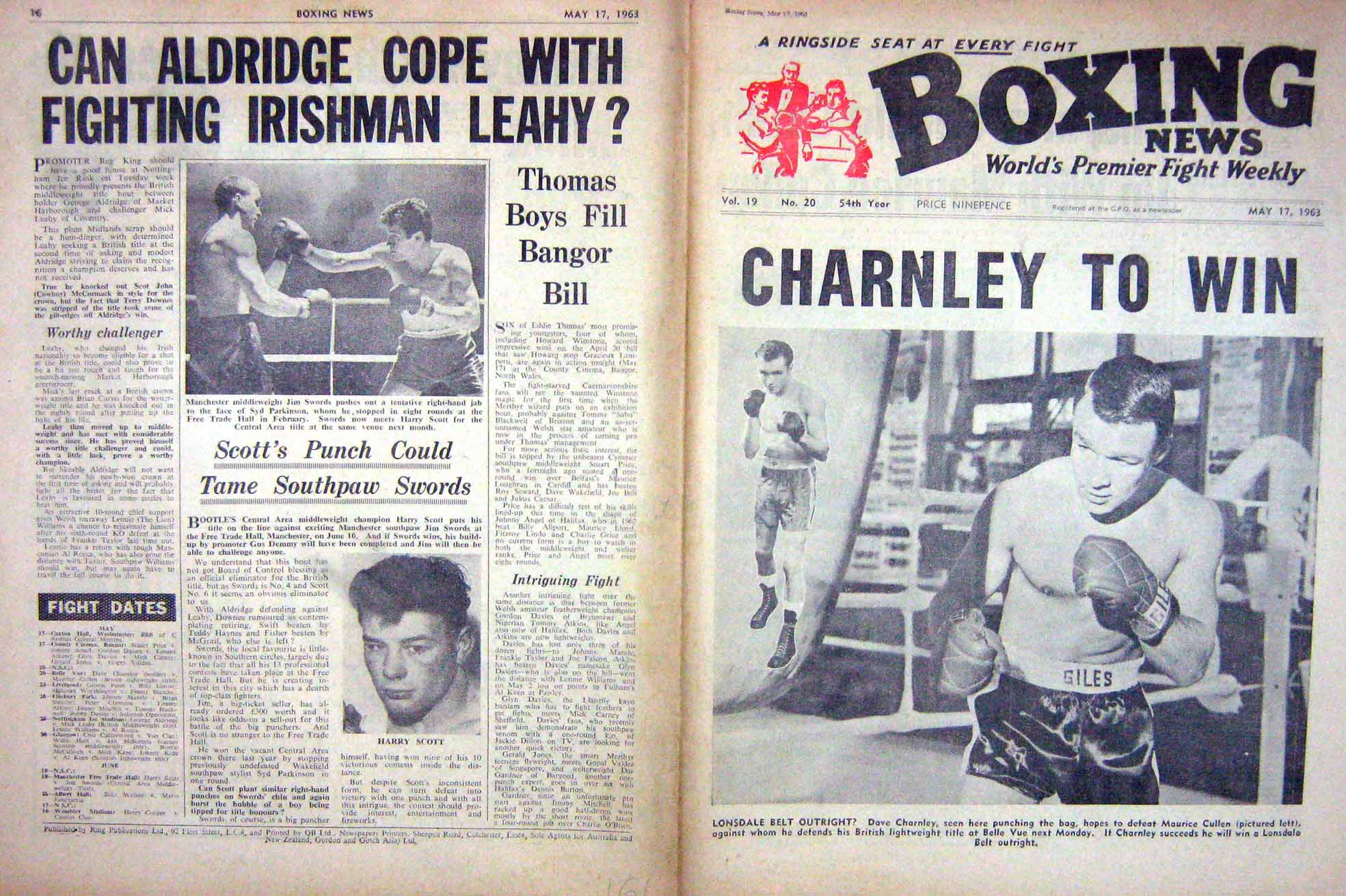 Old Vintage Print Boxing 1963 Charnley Cullen Swords Scott Hall Roderick 20th