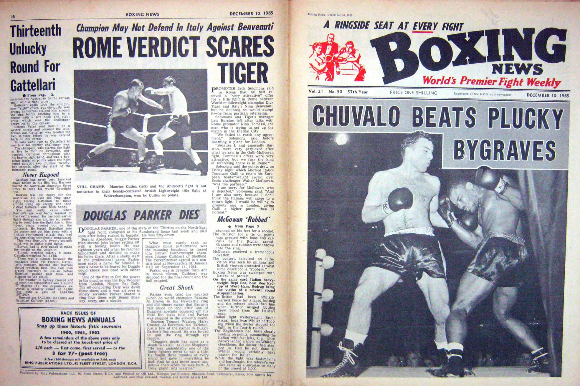 Old Vintage Print Boxing 1965 Chuvalo Bygraves Cullen Moore Somerville 20th