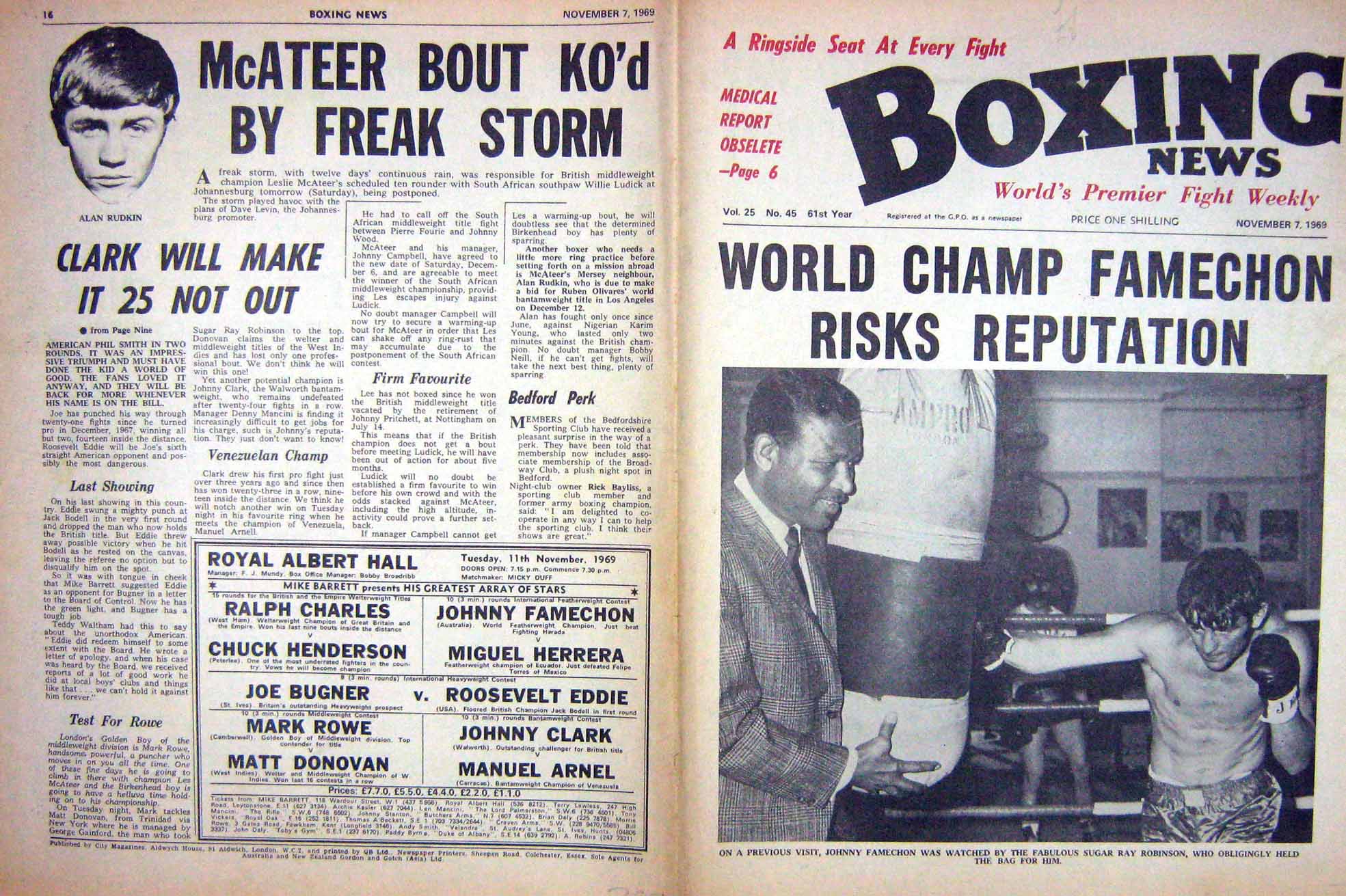 Old Vintage Print Boxing 1969 Famechon Robinson Rudkin Herrera Charles 20th