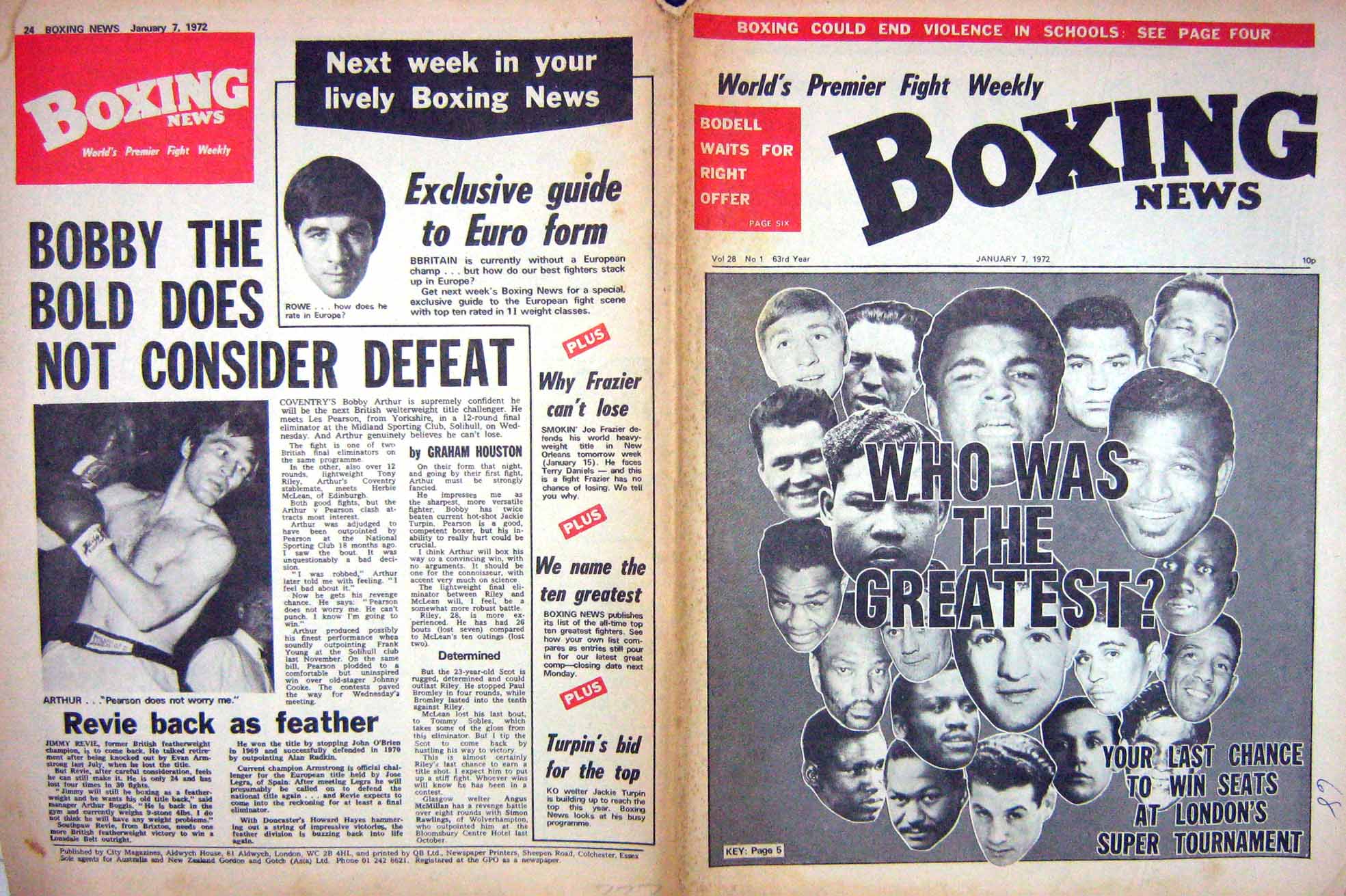 Old Vintage Print Boxing 1972 Clay Arthur Pearson Rowe Patterson Chuvalo 20th