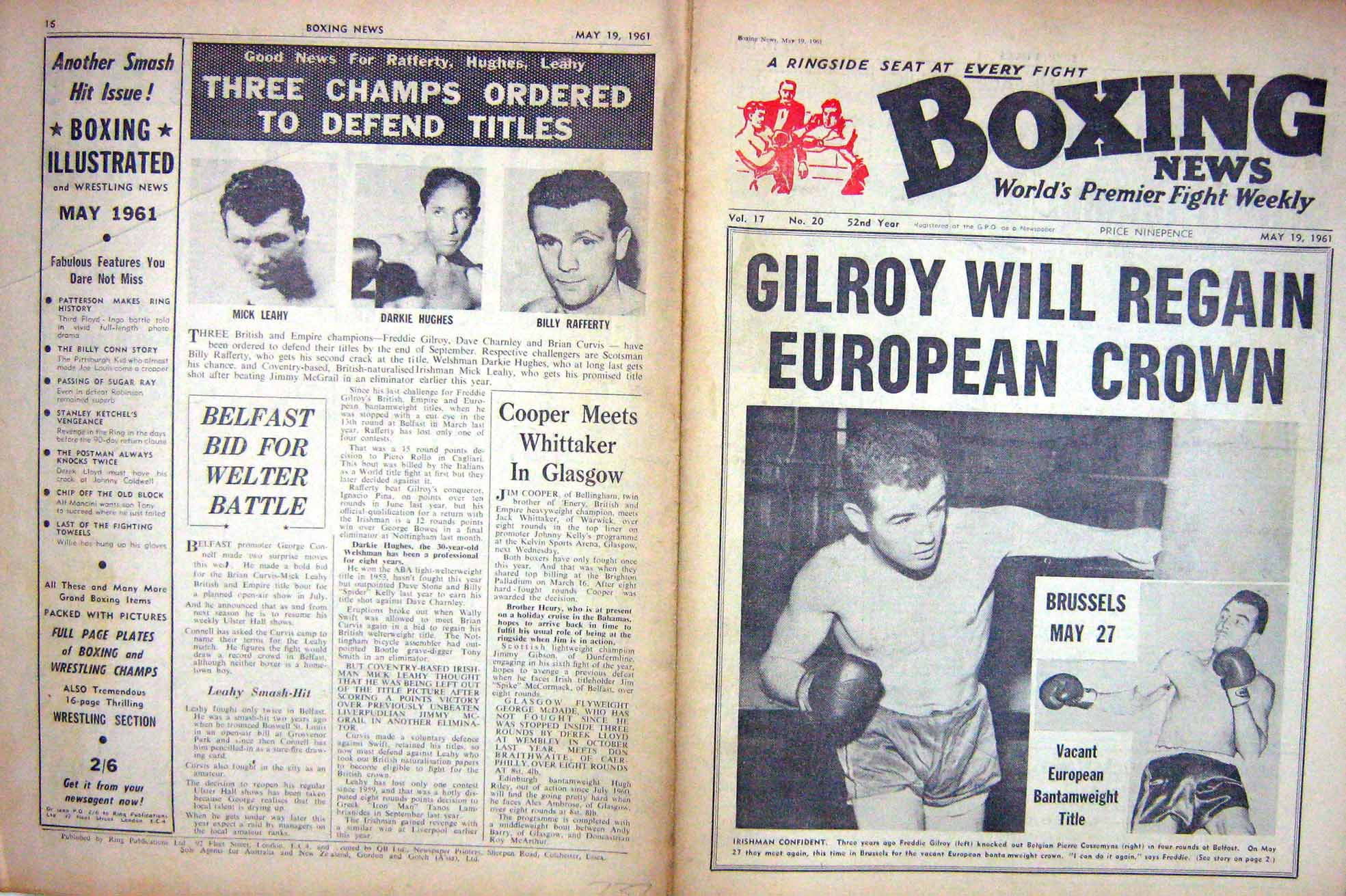 Original Old Vintage Print Boxing Gilroy Cossemyns 1961 Leahy Hughes Rafferty