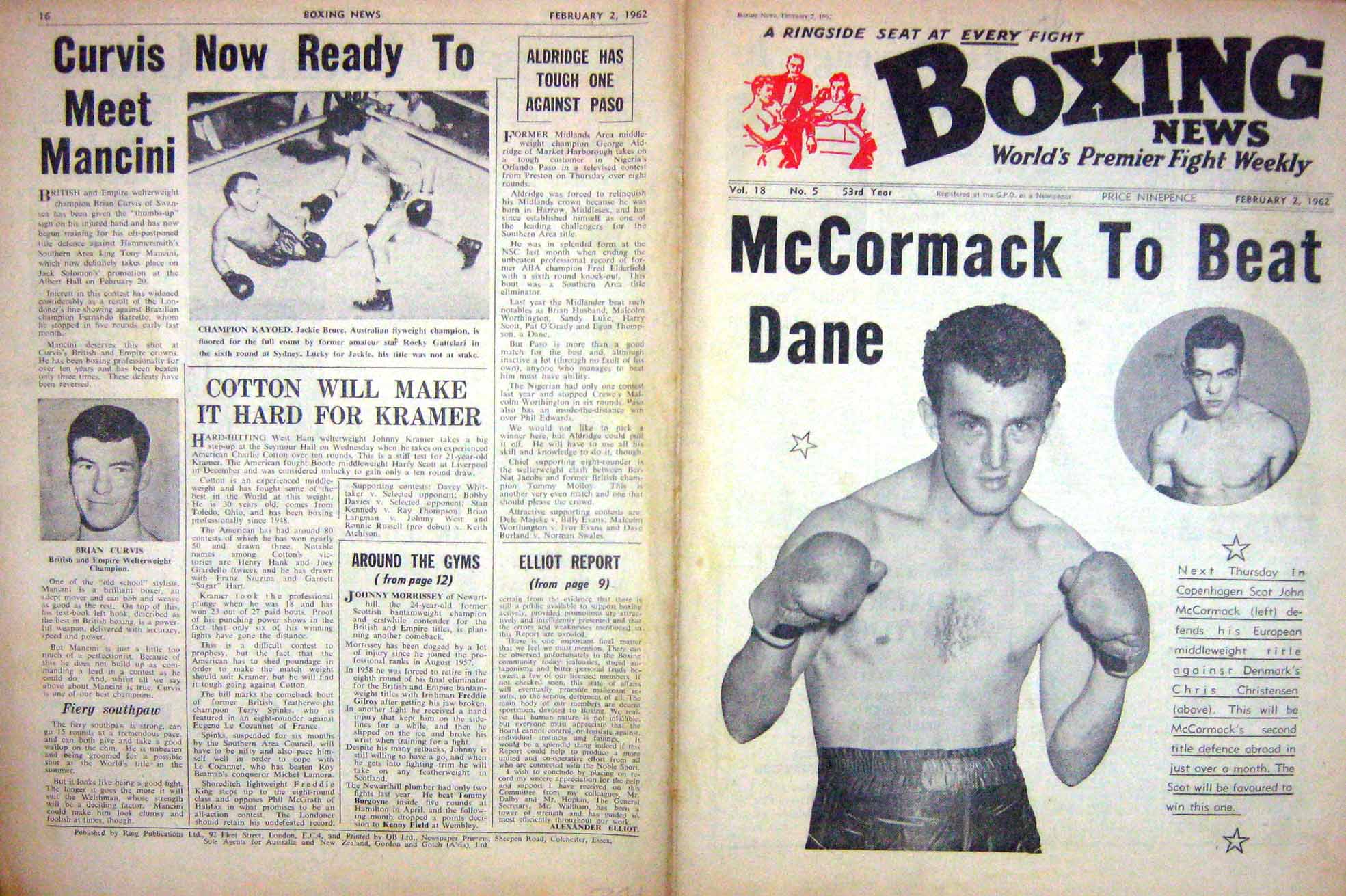 Old Vintage Print Boxing 1962 Scot Mccormack Brian Curvis Jackie Bruce 20th