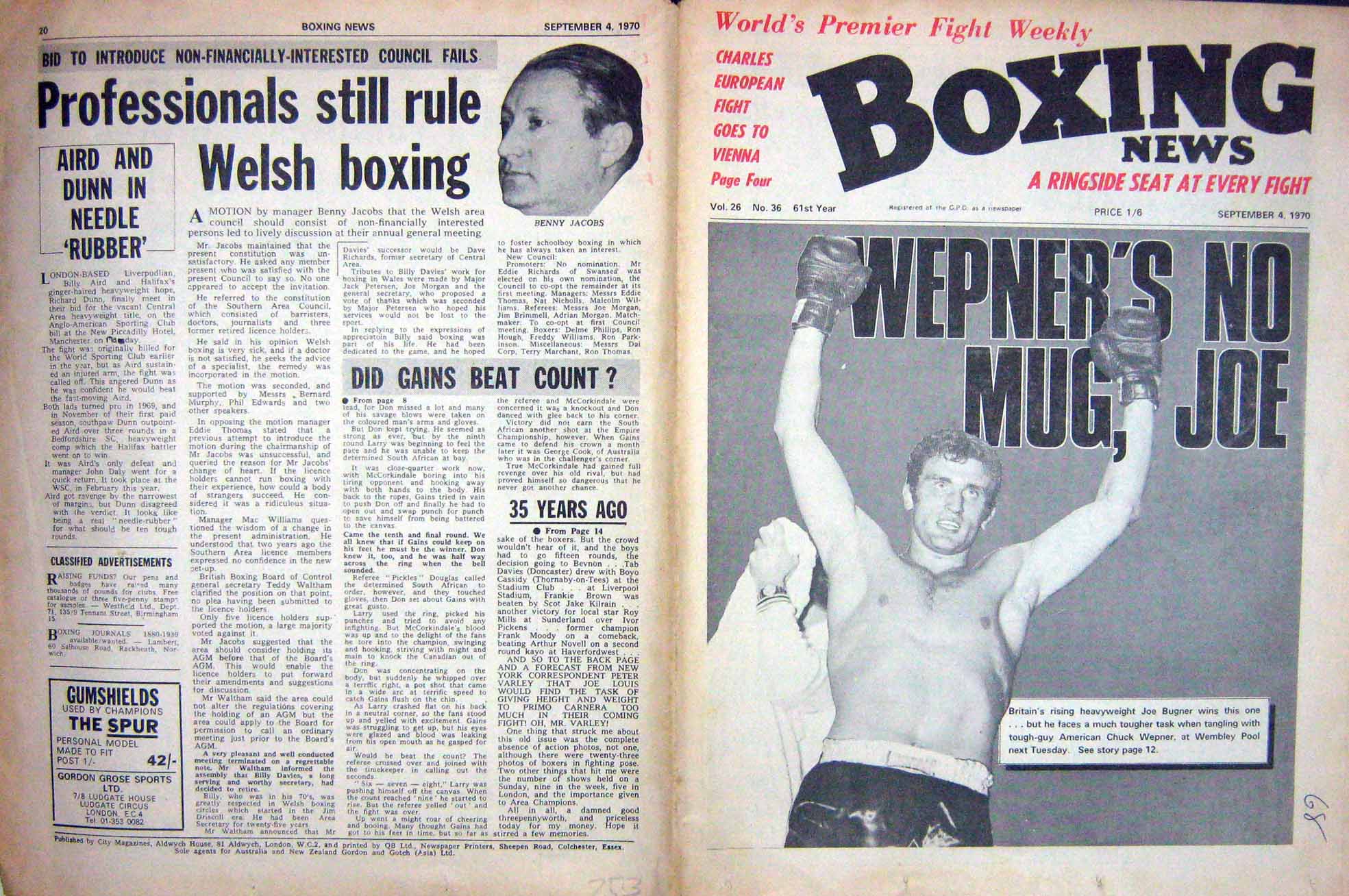 Original Old Vintage Print Boxing 1970 Joe Bugner Jacobs Mcateer Rowe O'Brien