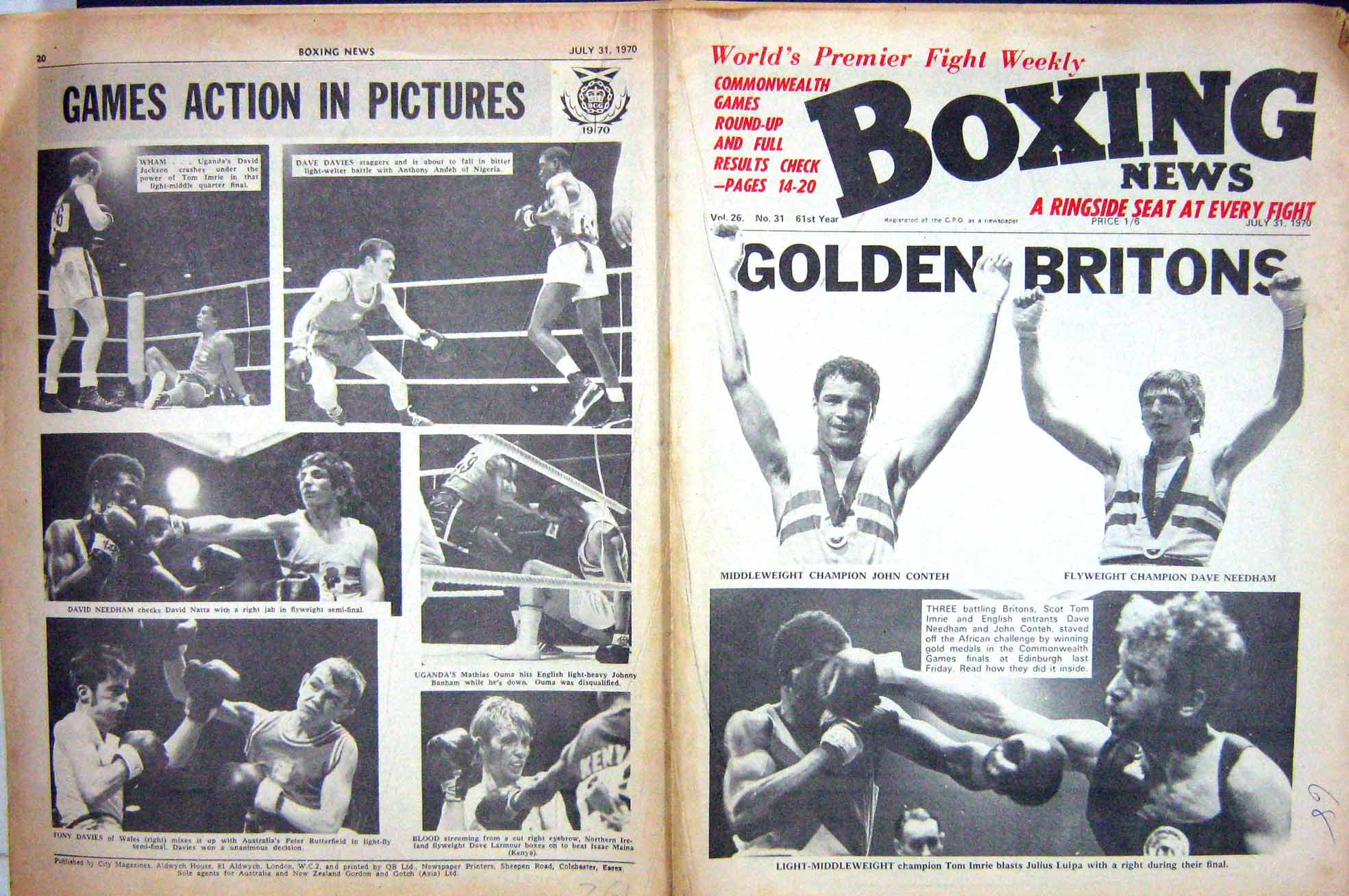 Old Vintage Print Boxing 1970 Conteh Needham Luipa Imrie Davies Jackson 20th