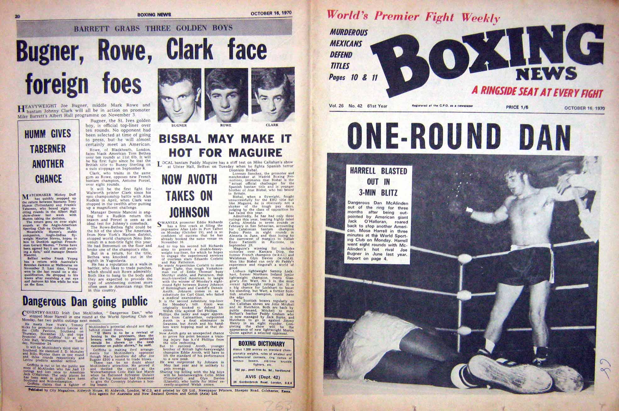 Old Vintage Print Boxing 1970 Mcalinden O'Halloran Harrell Bugner Rowe 20th