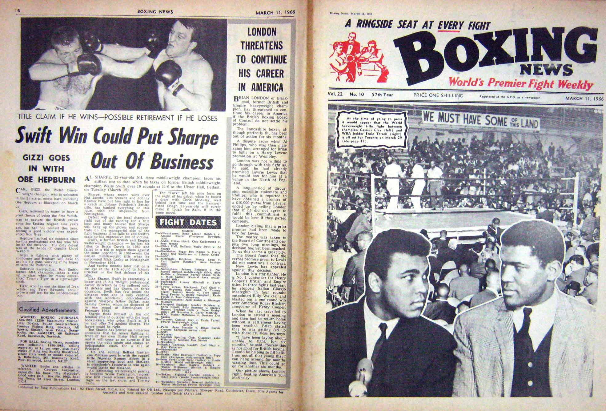 Old Vintage Print Boxing 1966 Cassius Clay Terrell London Robinson Henry 20th