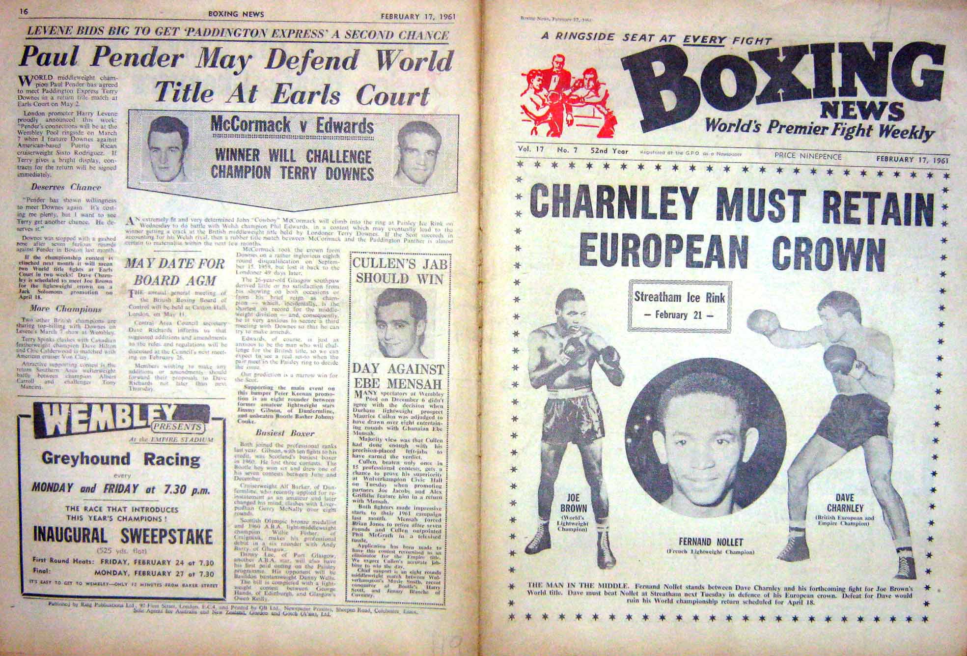Old Vintage Print Boxing 1961 Charnley Nollet Brown Mccormack Charnley 20th