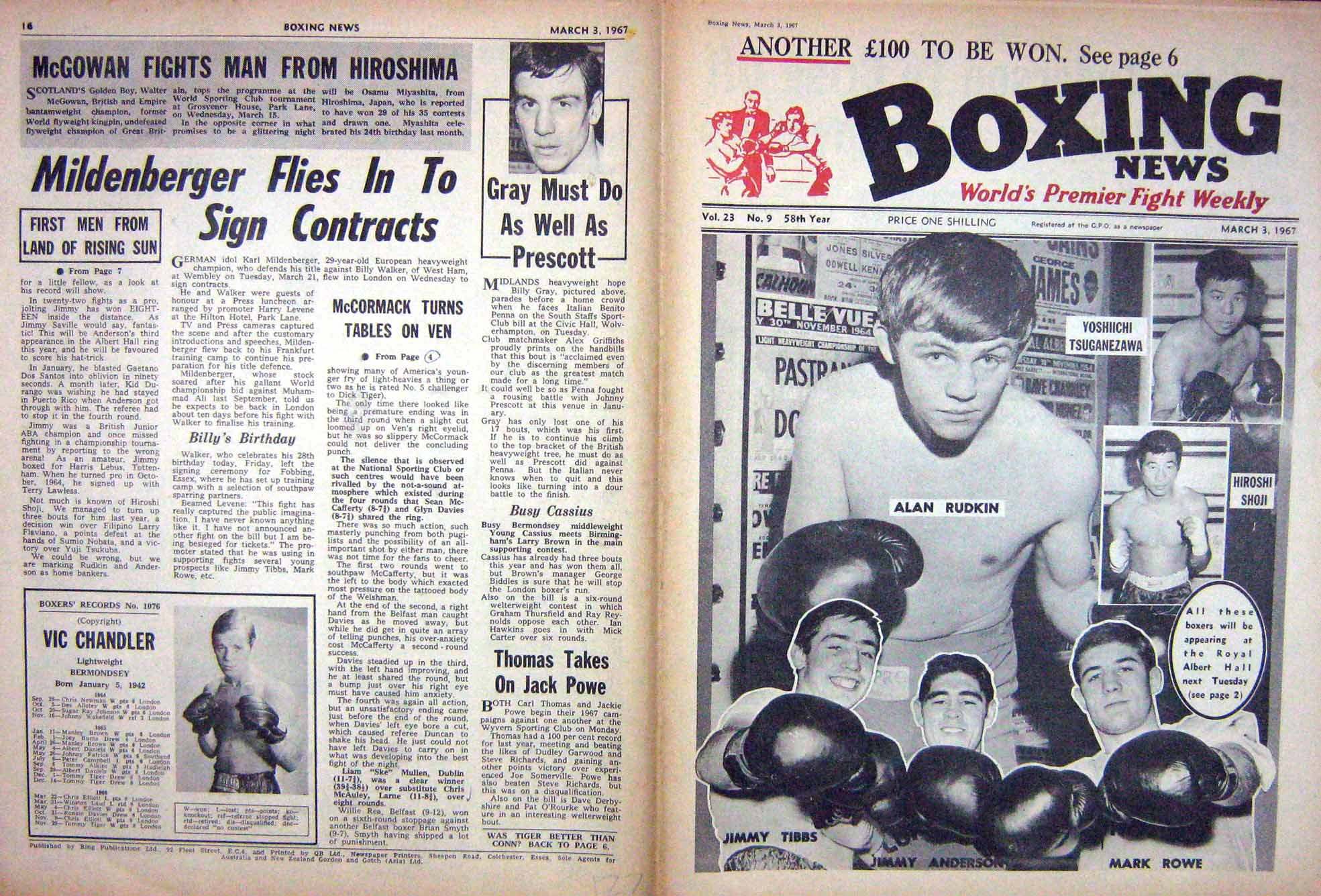Old Vintage Print Boxing 1967 Rudkin Shoji Rower Anderson Tibbs Chandler 20th