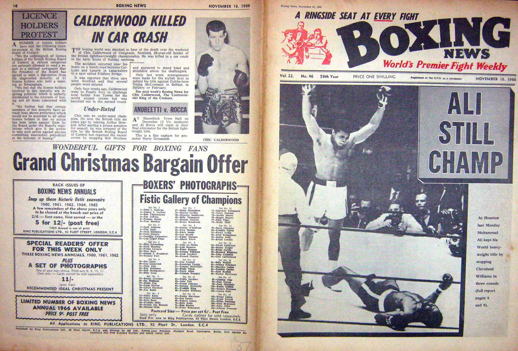 Old Vintage Print Boxing 1966 Muhammad Ali Calderwood Mazzinghi Hoegberg 20th