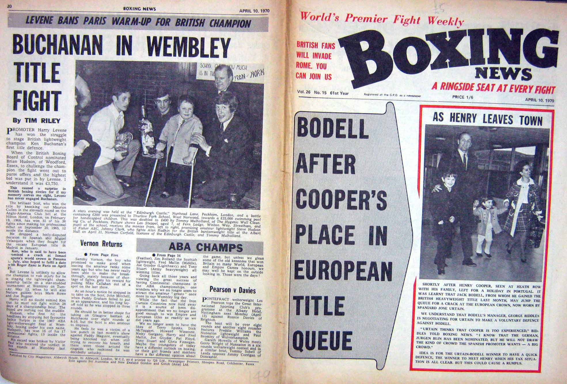 Antique Old Print Boxing 1970 Henry Cooper Buchanan Baer Maxie Mulholland 20th