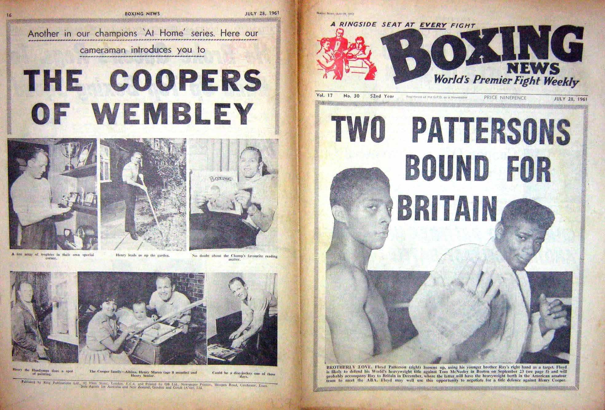 Old Vintage Print Boxing 1961 Patterson Mcneeley Cooper Marco Kadsi Dick 20th