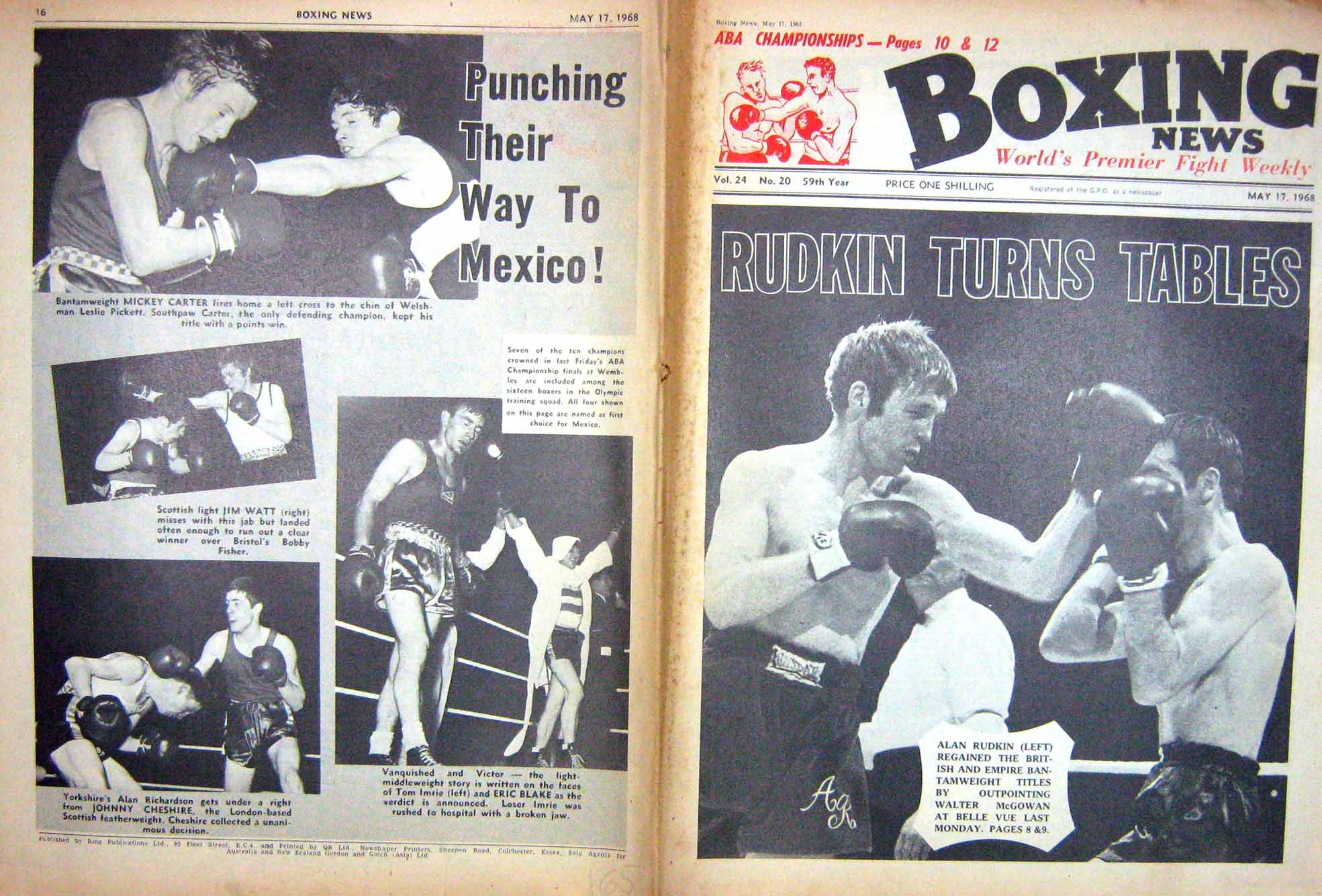 Old Vintage Print Boxing 1968 Rudkin Mcgowan Carter Watt Cheshire Blake 20th