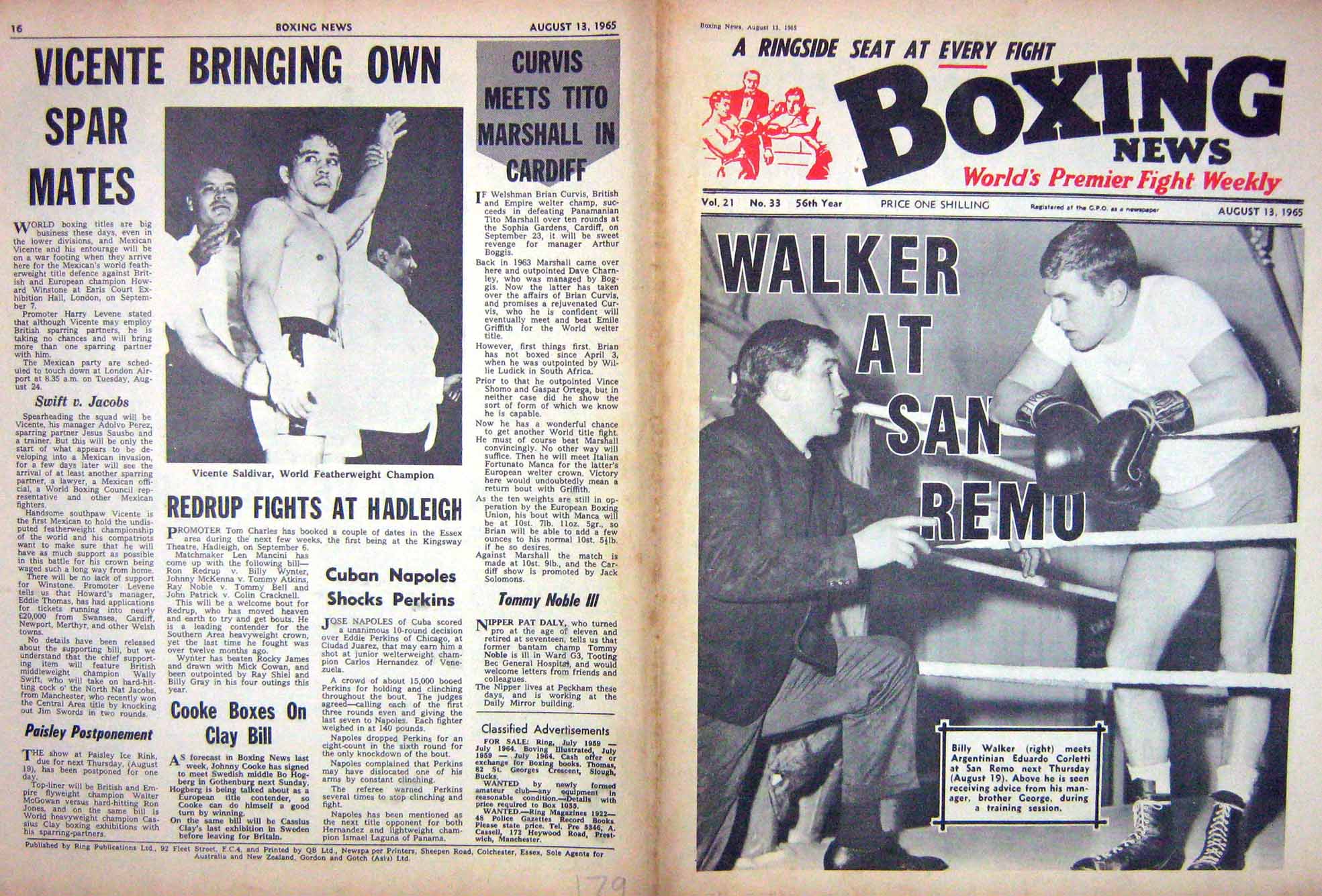 Antique Old Print Boxing 1965 Walker Corletti Saldivar Harvey Jock Mcavoy 20th