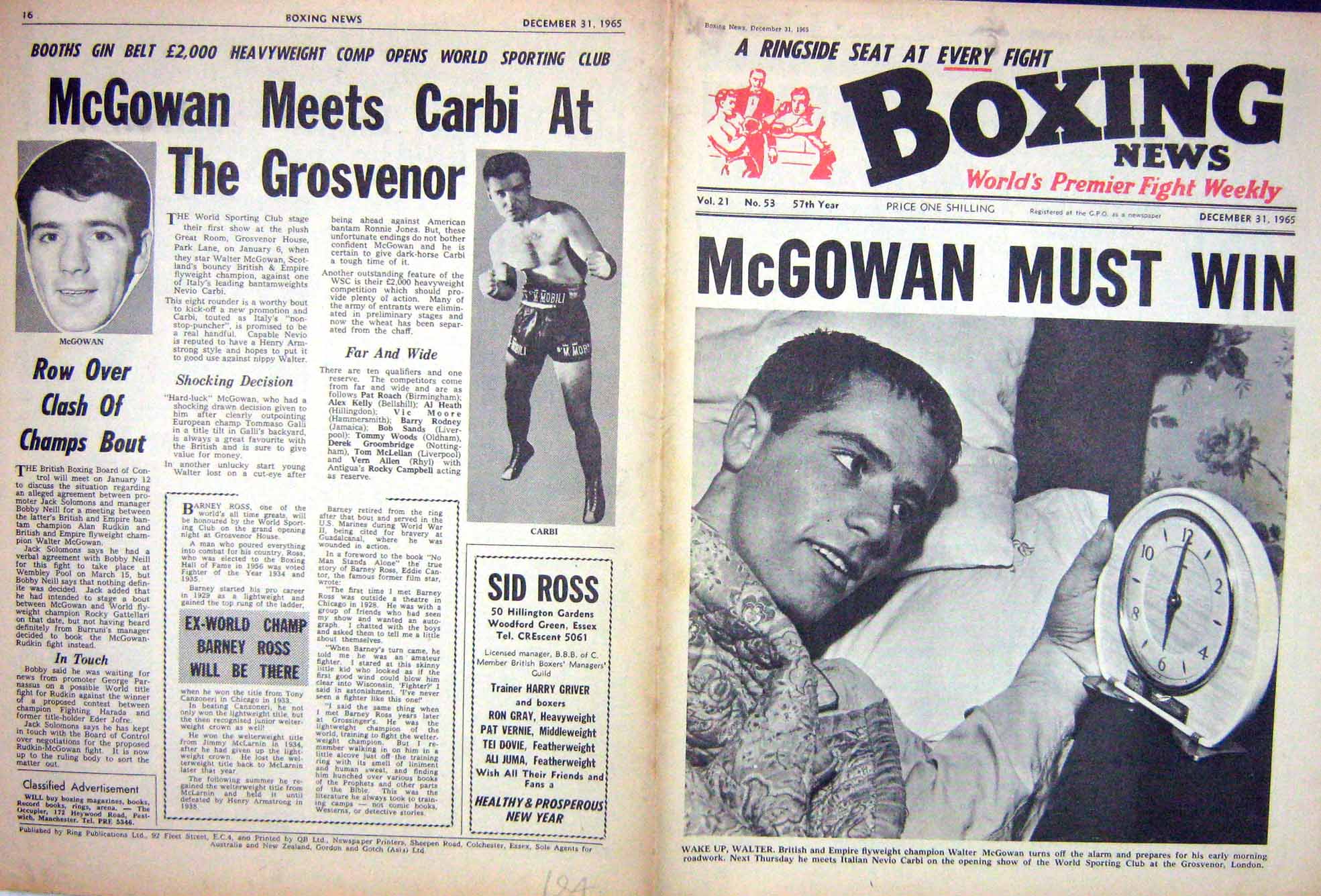 Old Vintage Print Boxing 1965 Walter Mcgowan Carbi Prince Wales Herman 20th