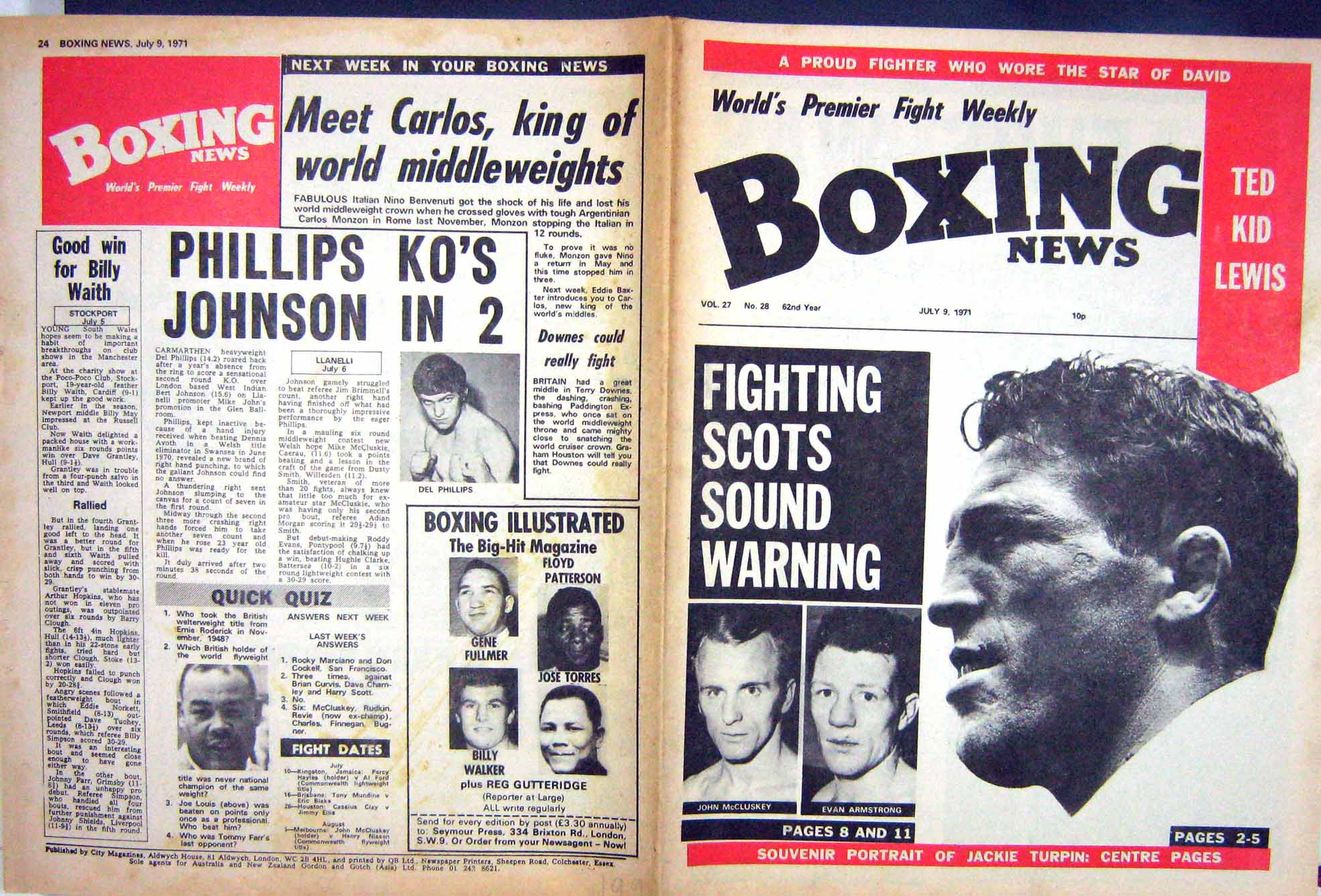 Old Vintage Print Boxing 1971 Mccluskey Armstrong Phillips Jackie Turpin 20th
