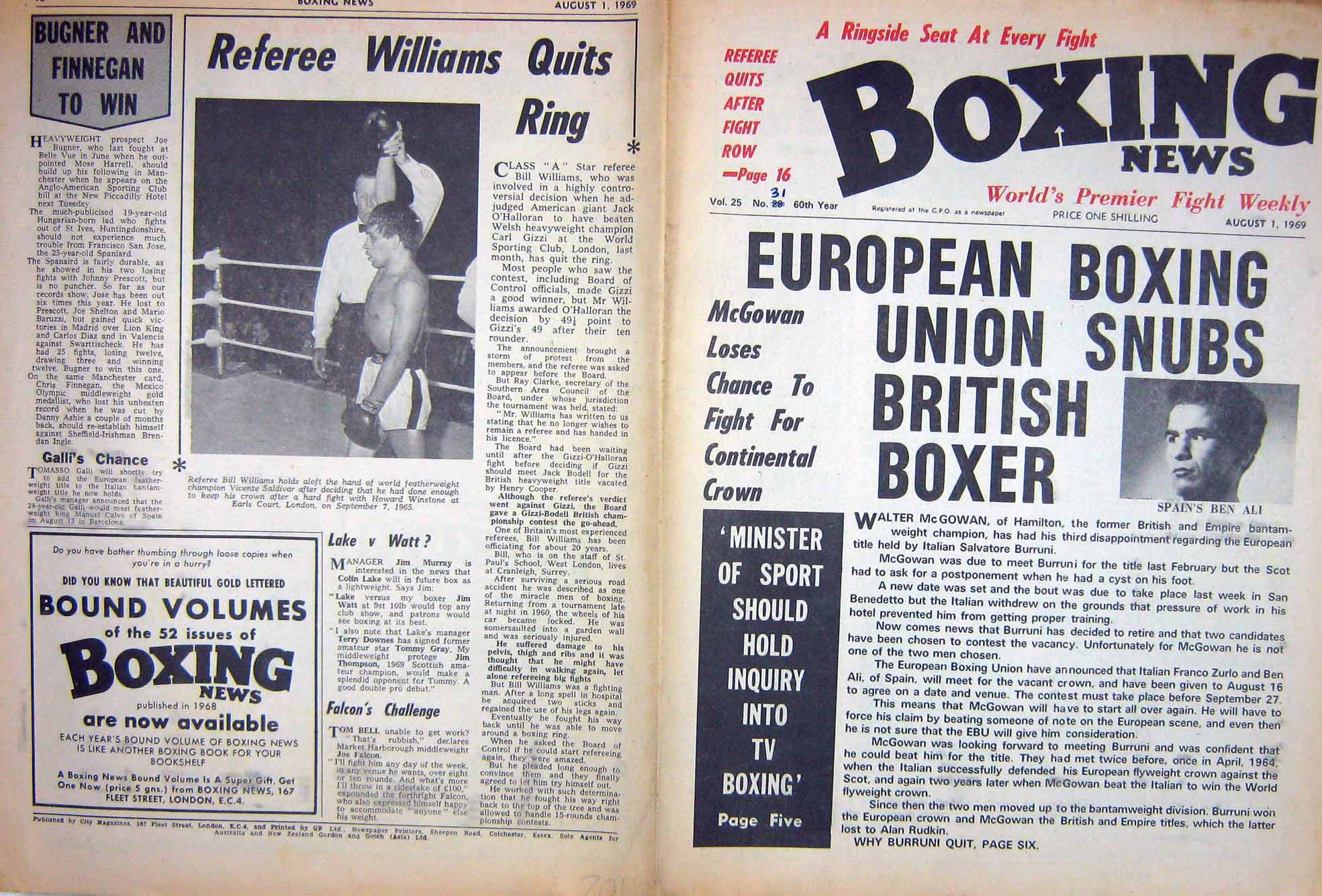 Original Old Vintage Print Boxing 1969 Ben Ali Saldivar Winstone Murphy Maxim