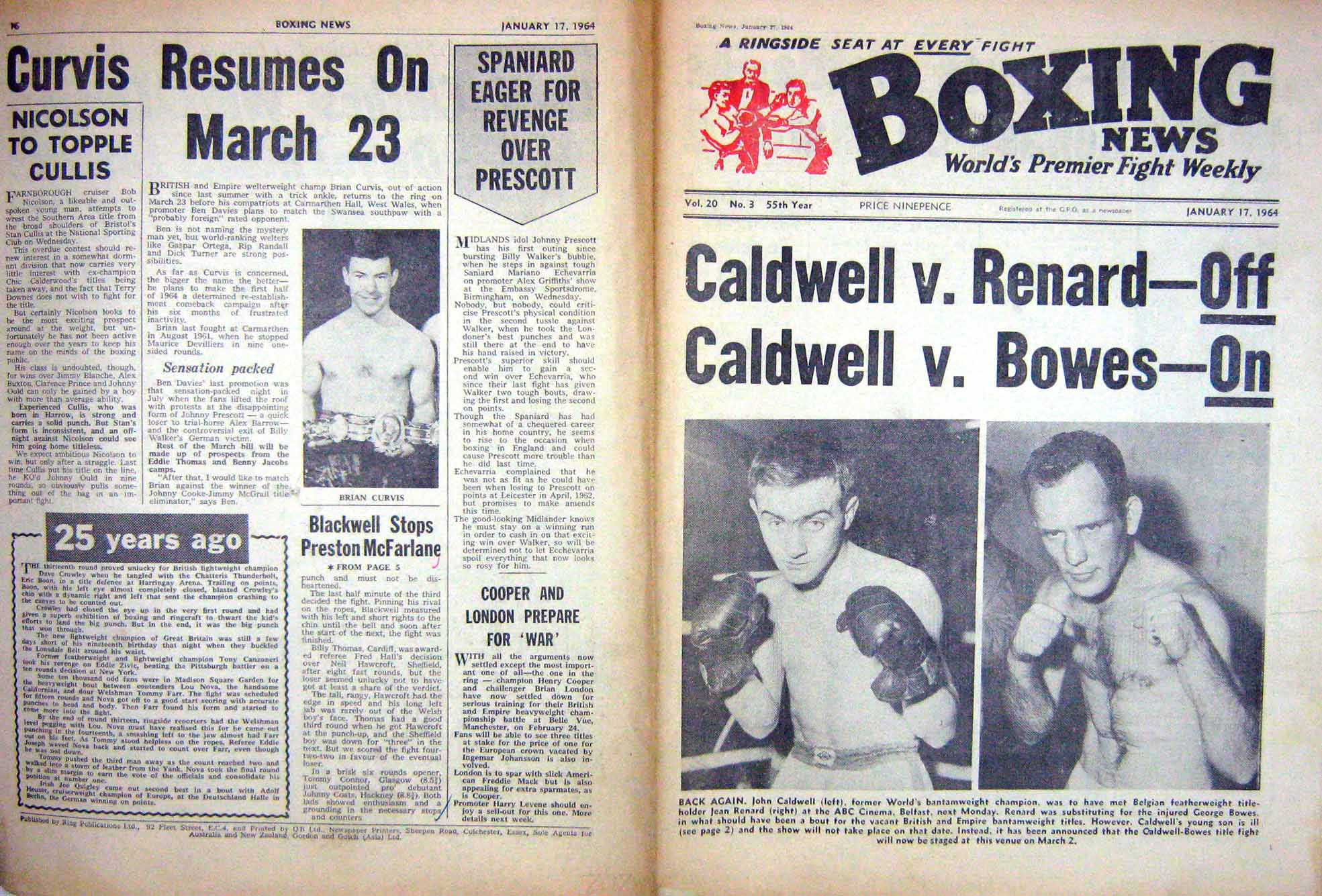 Old Vintage Print Boxing 1964 Caldwell Renard Curvis Seamon Florio Lewis 20th