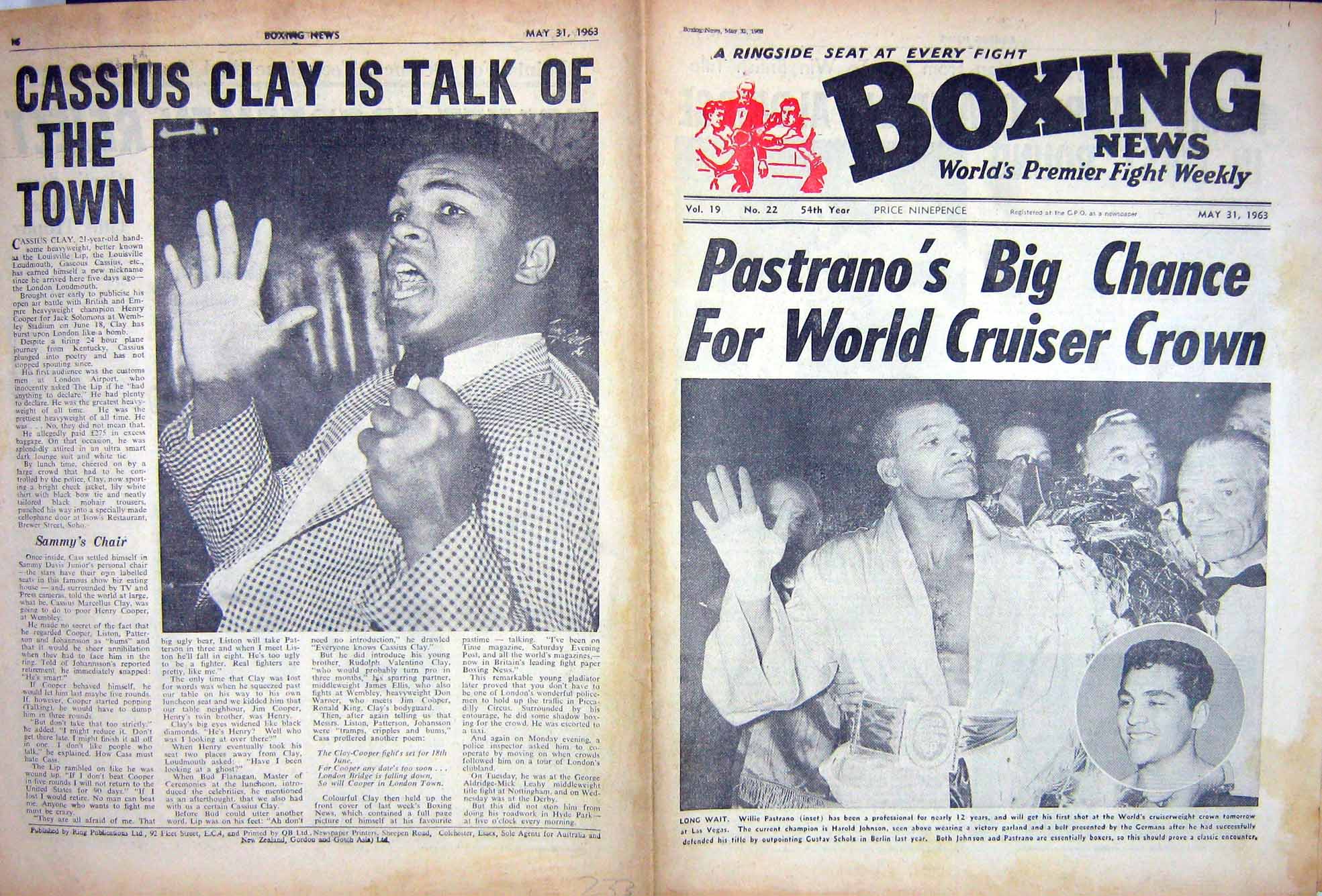 Original Old Vintage Print Boxing 1963 Pastrano Johnson Cassius Clay Roderick