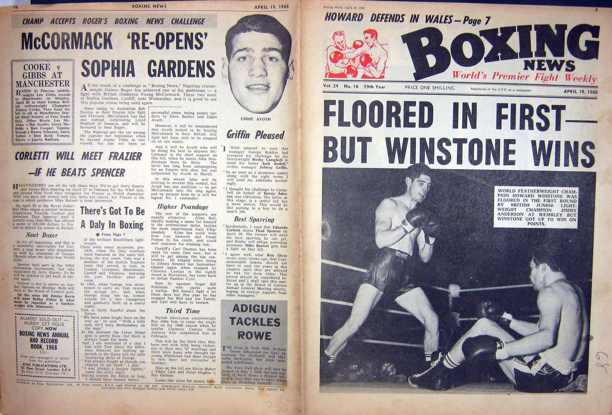 Old Vintage Print Boxing 1968 Winstone Anderson Avoth Mccluskey Charles 20th