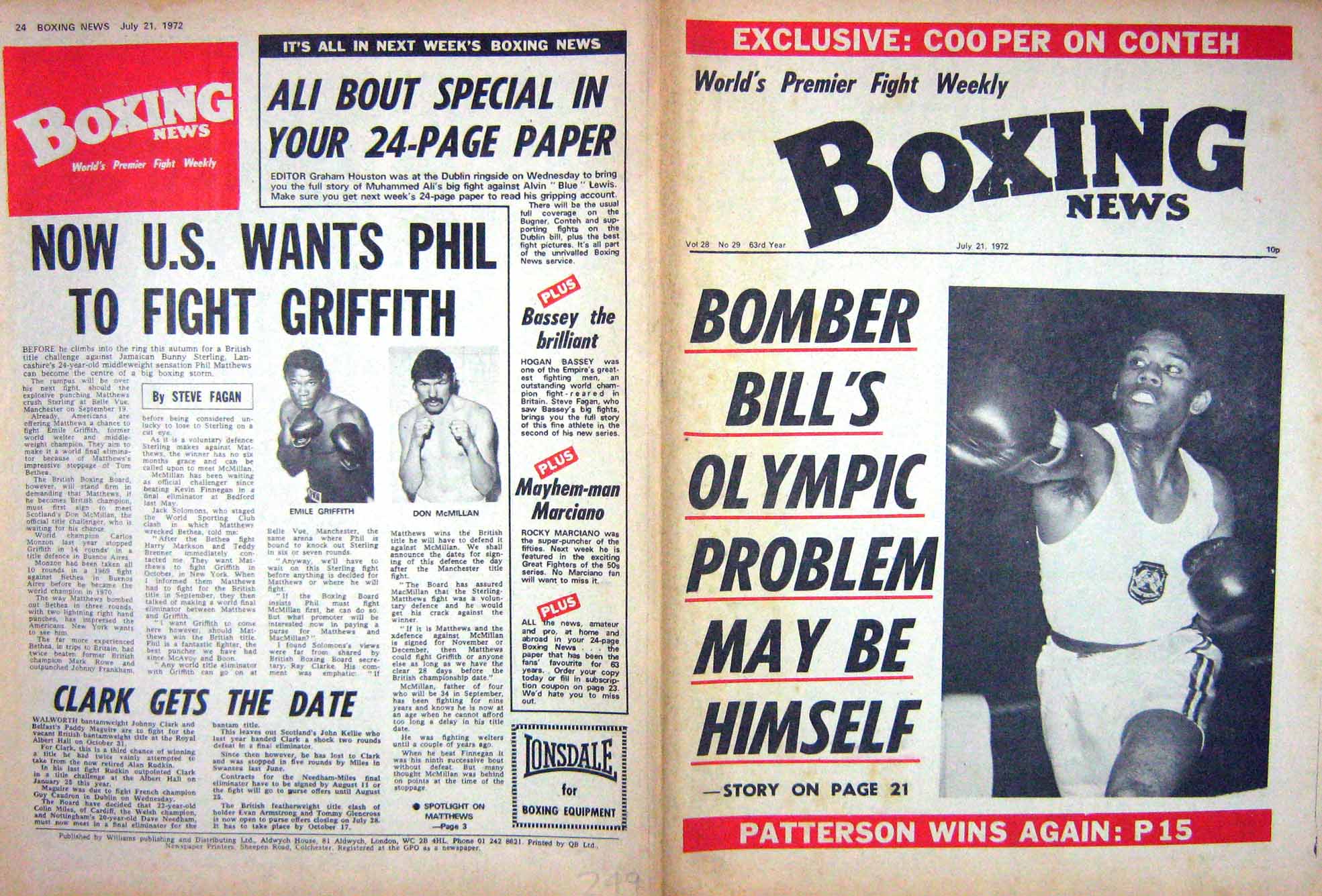 Antique Old Print Boxing 1972 Bomber Bill Griffith Mcmillan Rudkin Harada 20th