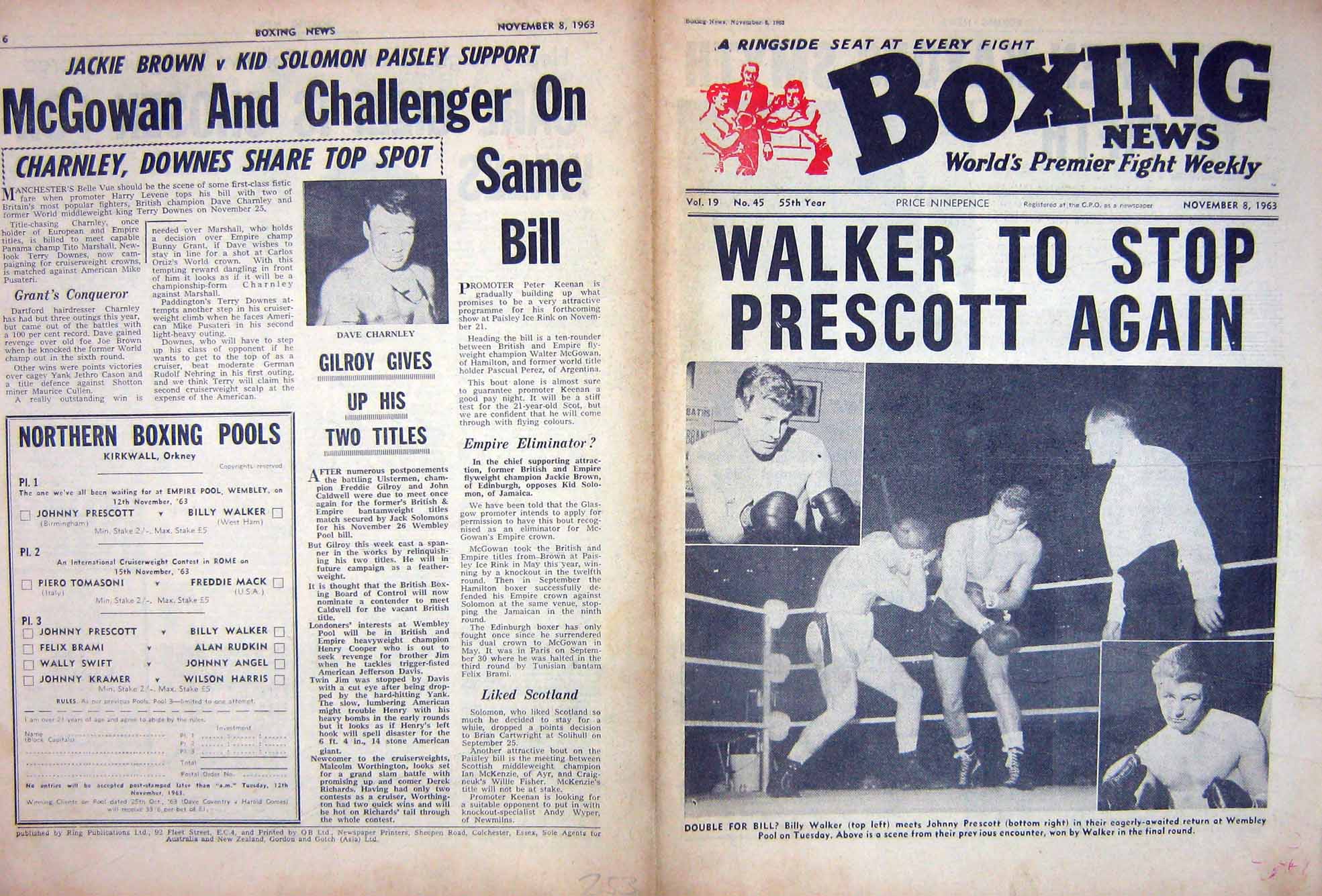 Original Old Vintage Print Boxing 1963 Walker Prescott Charnley Levene Moore