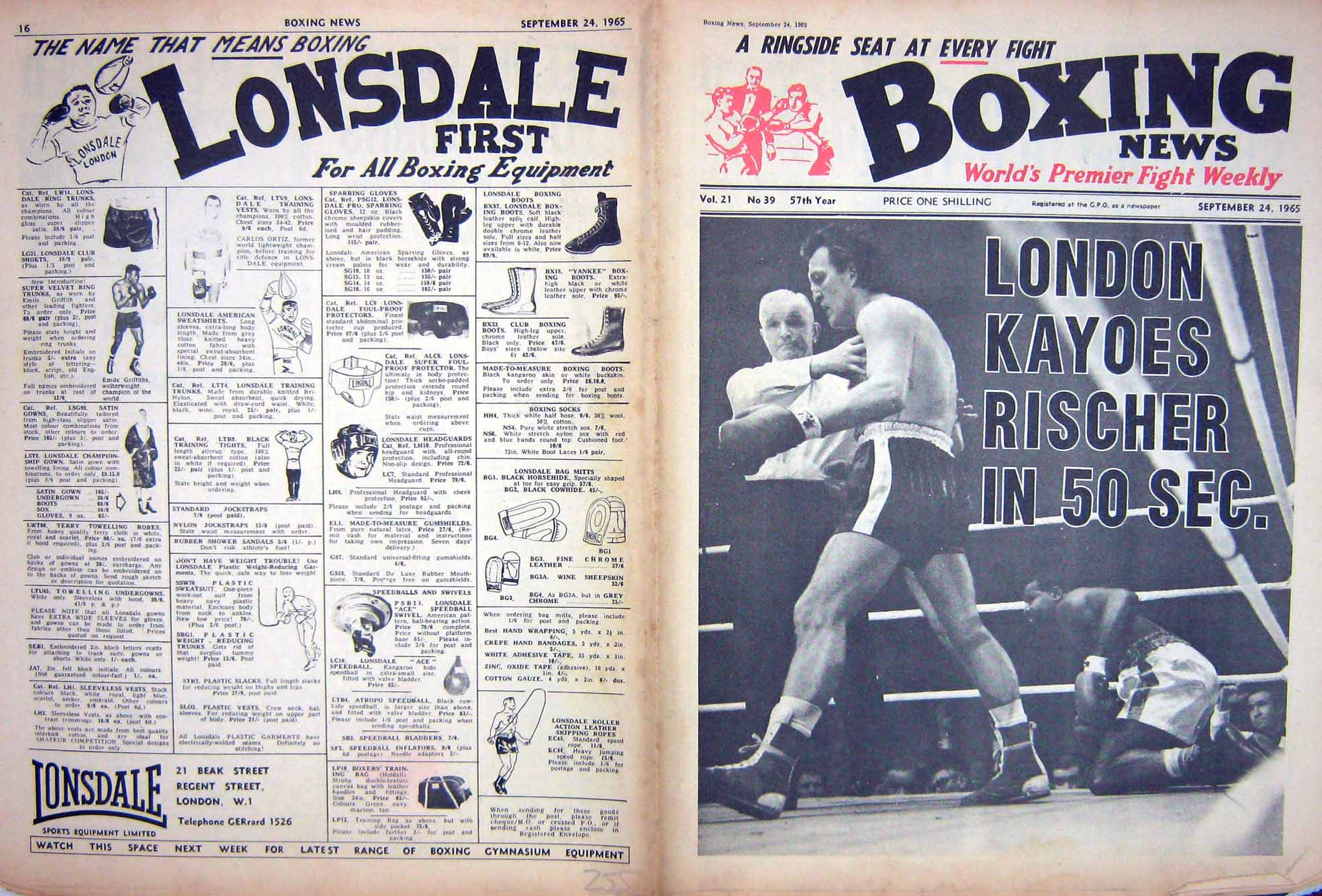 Old Vintage Print Boxing 1965 London Rischer Brian London Smith Rischer 20th