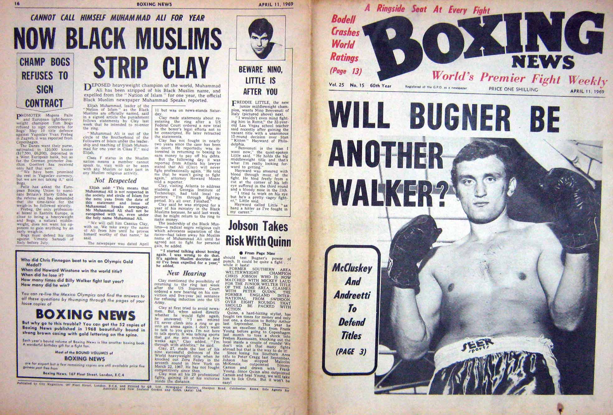 Original Old Vintage Print Boxing 1969 Joe Bugner Little Clark Rowe Turkington