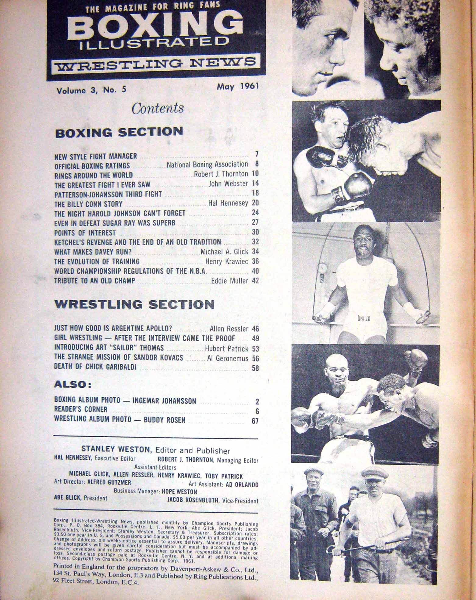 Original Old Vintage Print Boxing 1961 Patterson Johansson Davey Moore Nobile