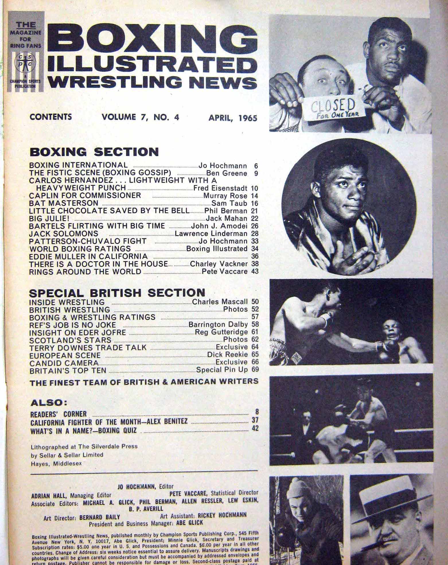 Original Old Vintage Print Boxing 1965 Clay Patterson Chuvalo Terrell Benitez