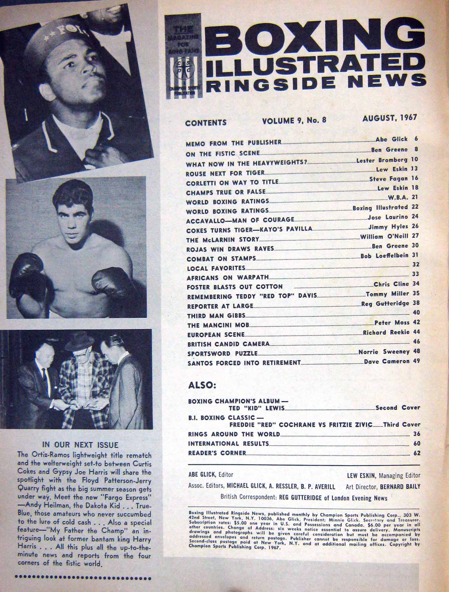 Original Old Vintage Print Boxing 1967 Patterson Frazier Ellis Spencer Chuvalo