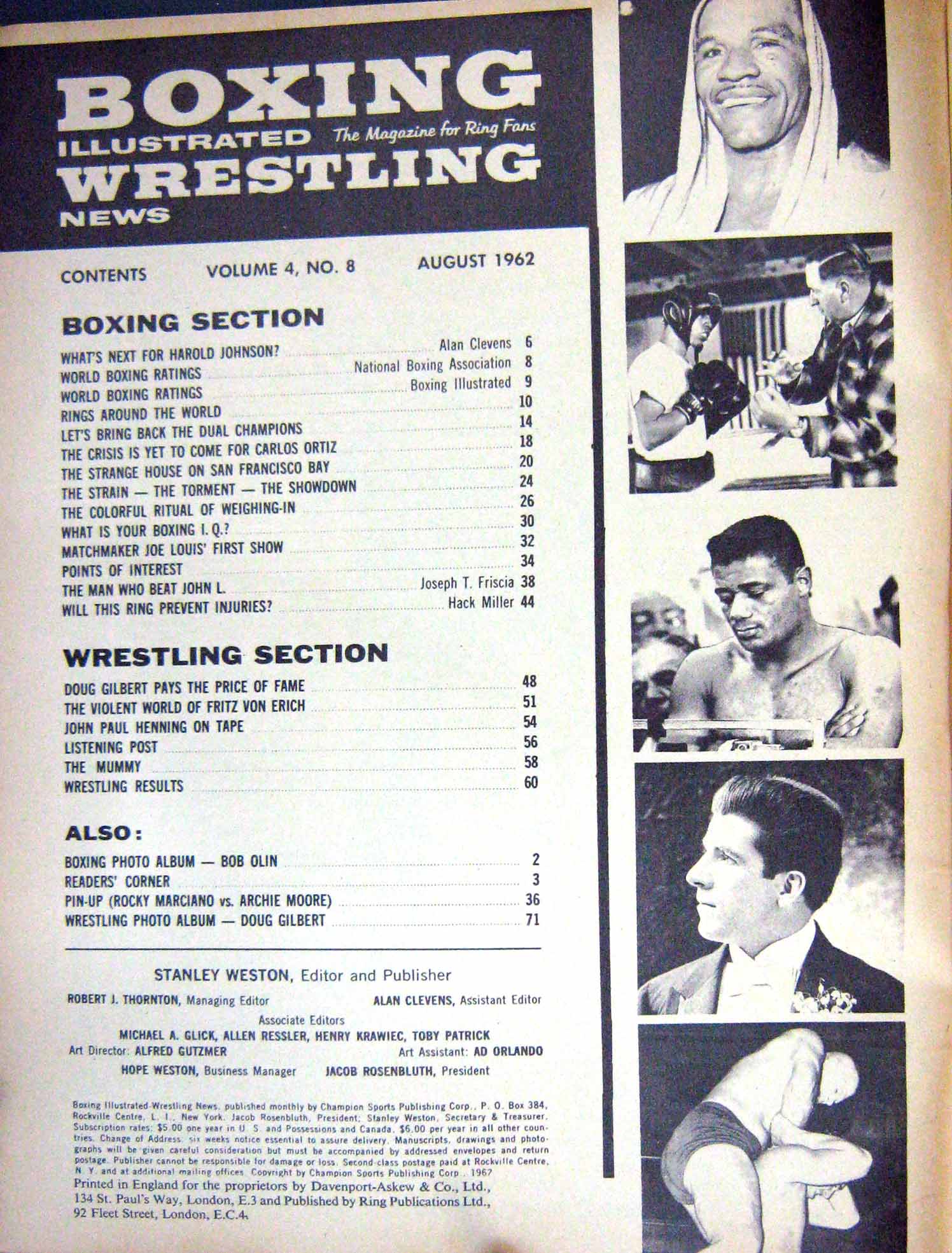 Original Old Vintage Print Boxing 1962 Carlos Ortiz Archie Moore Rocky Marciano