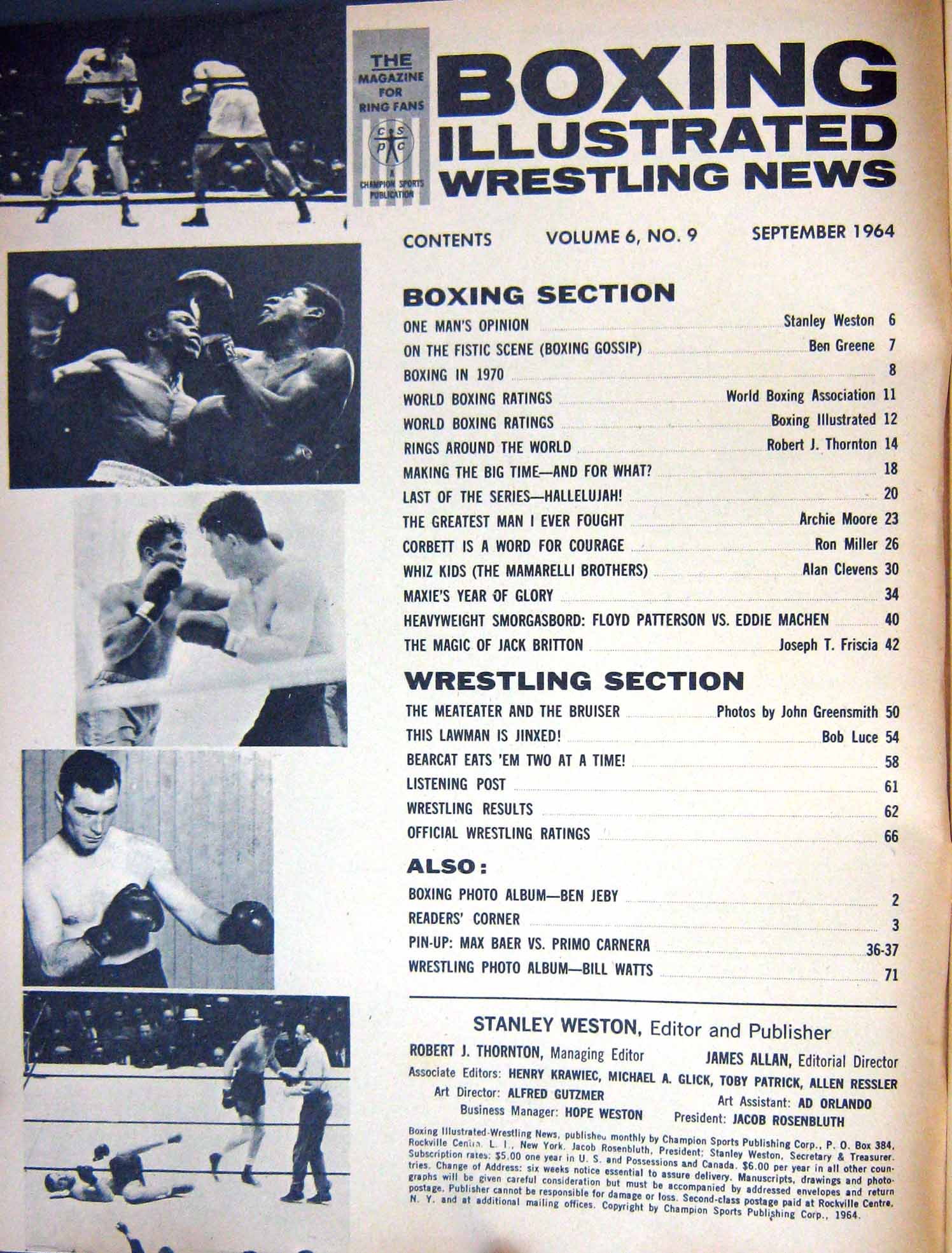 Original Old Vintage Print Boxing Baer Moore Britton Corbett Maxie Carnera 1964
