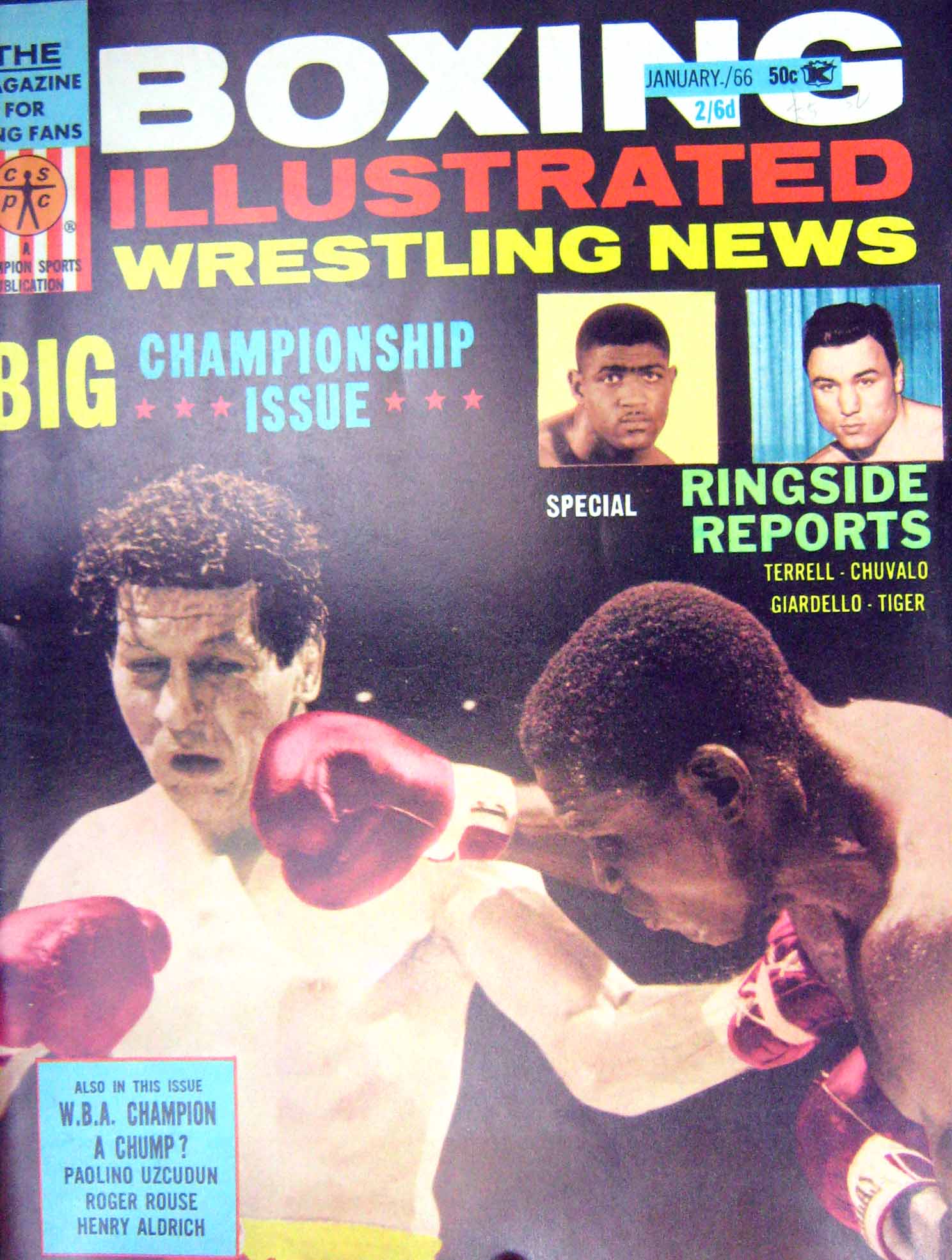 Original Old Vintage Print Boxing 1966 Terrell Chuvalo Giardello Tiger Aldrich