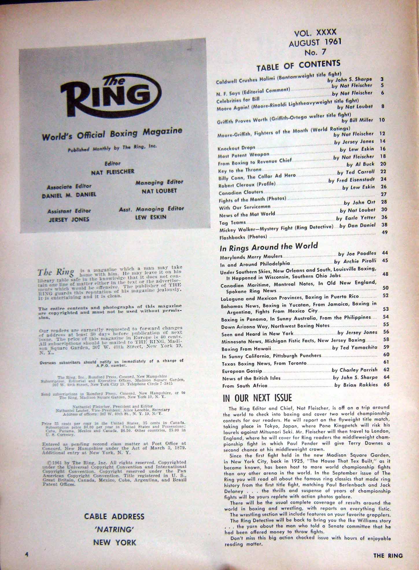 Original Old Vintage Print Boxing 1961 Moore Rinaldi Griffiths Ortega Caldwell