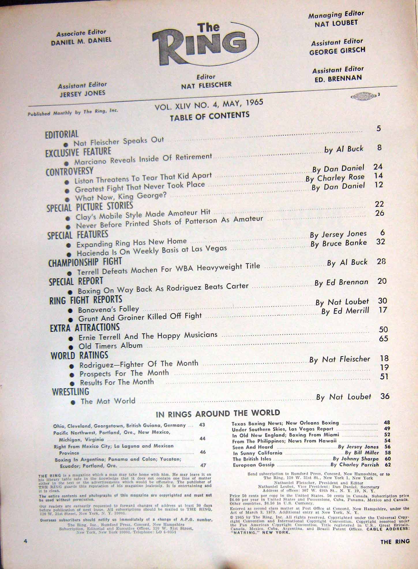 Original Old Vintage Print Boxing 1965 Liston Chuvalo Denny Moyer Kenny Bryant