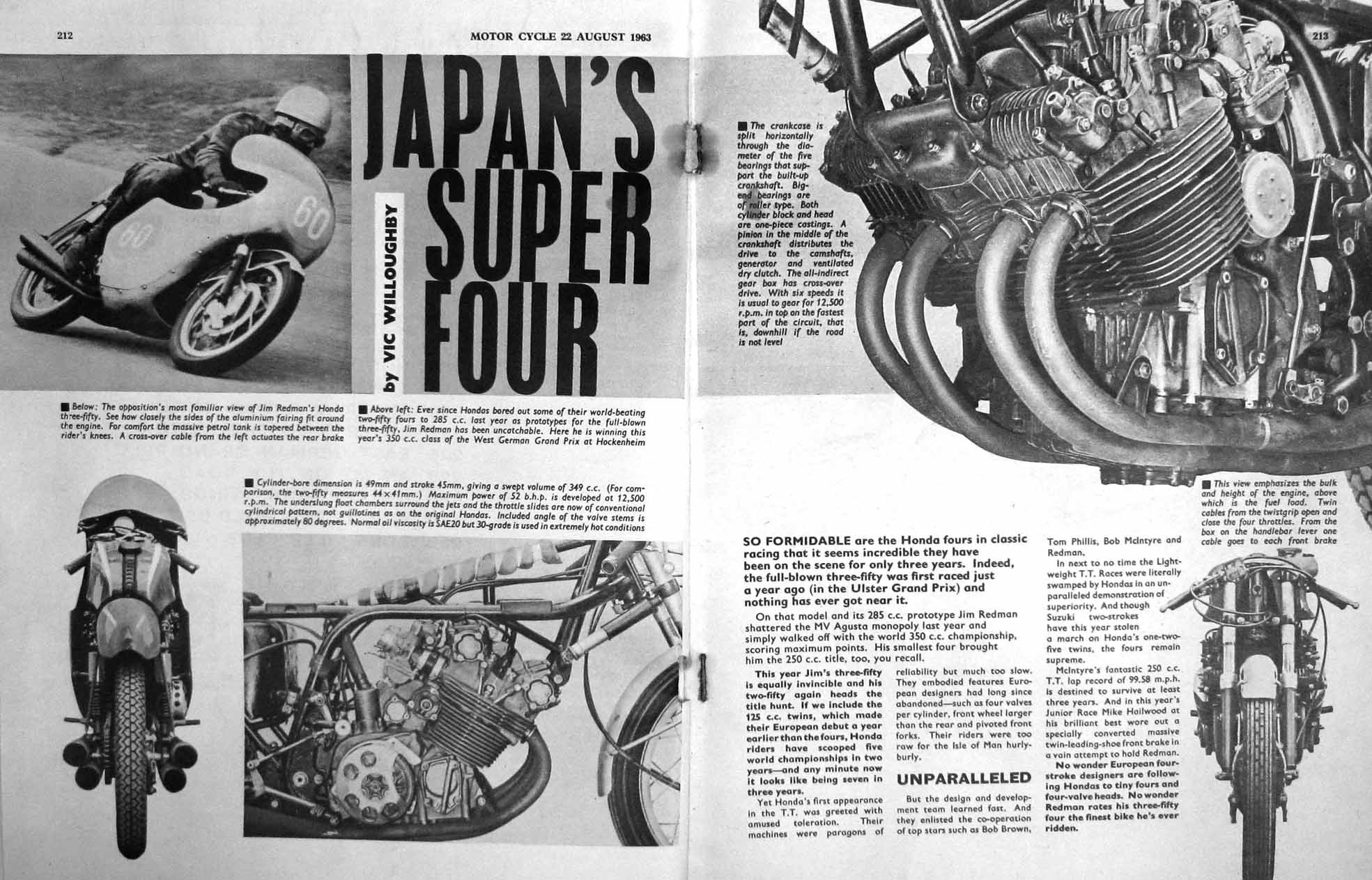 Original Old Antique Print Motor Cycle Honda Racer Contact-Braker Stripdown