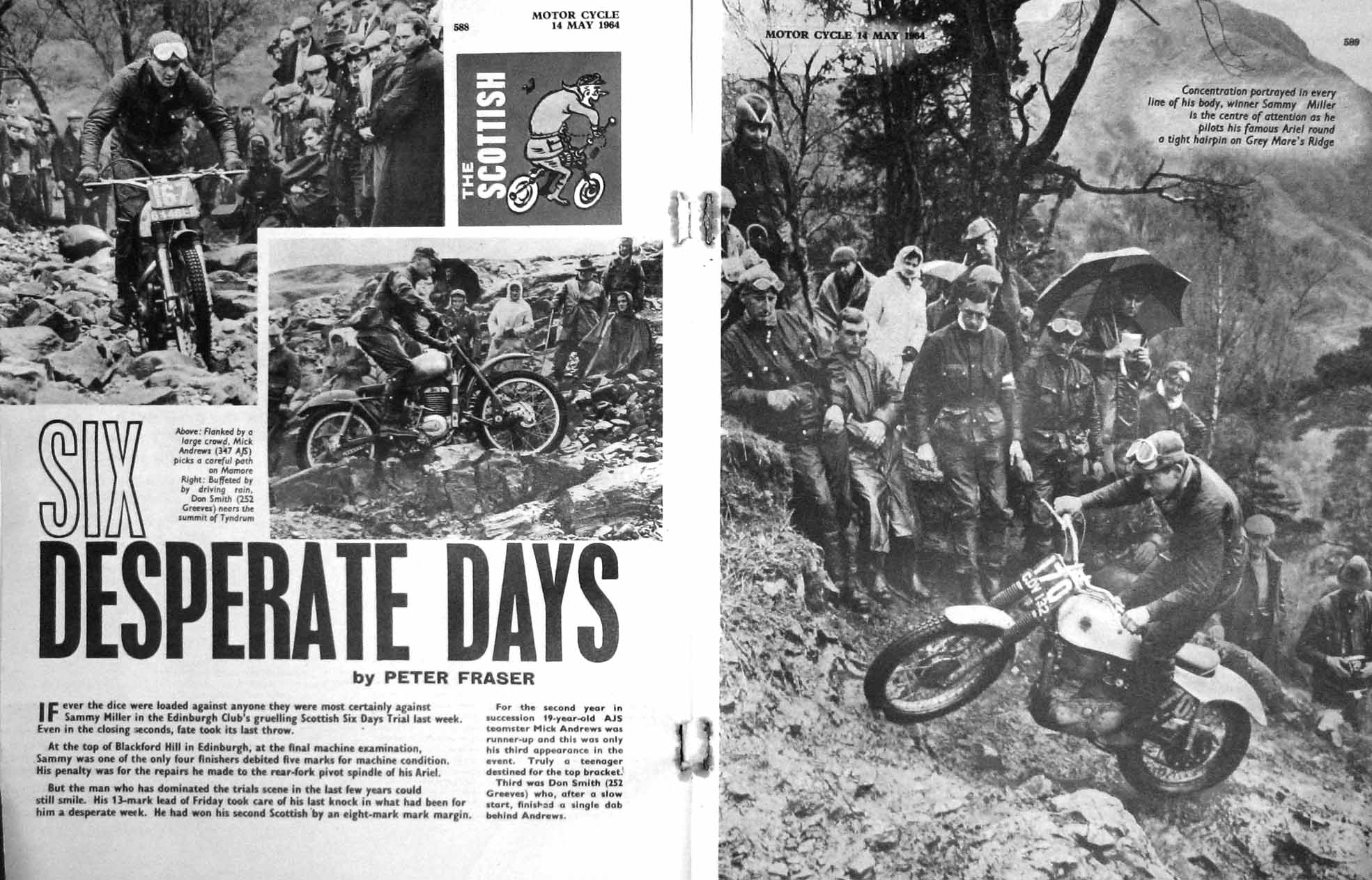 Original Old Vintage Print Motor Cycle 1964 Classic Spanish Grand Prix Ducati