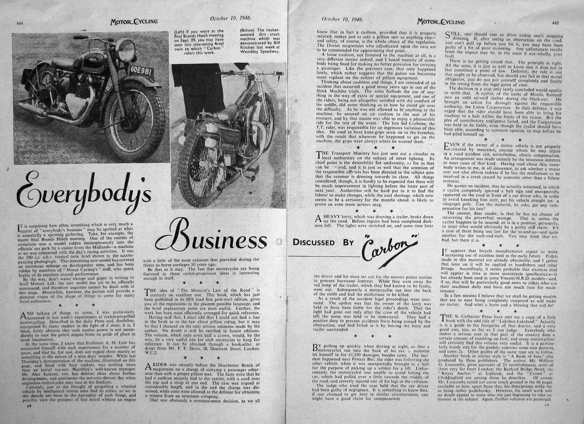 Old Vintage Print Motor Cycle Magazine 1946 Matchless Sneyd Clisby Rudge 20th