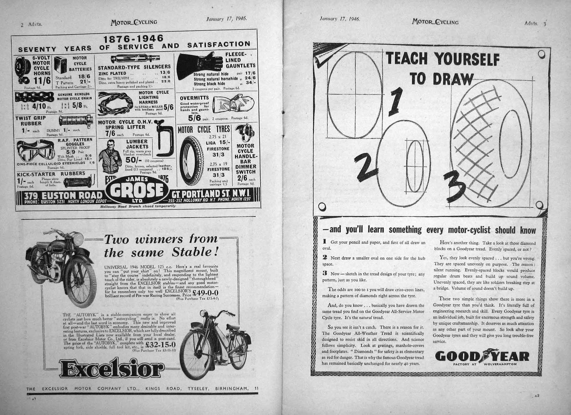 Old Vintage Print Motor Cycle Magazine 1946 Ariel Selly Triumph Walker 20th