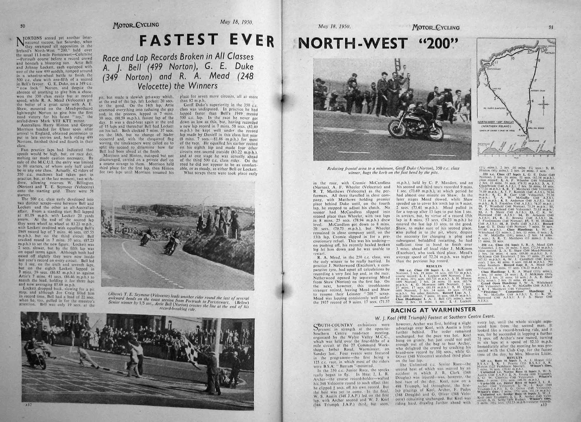 Old Vintage Print Motor Cycle Magazine 1950 Matchless Altnafeadh Viney 20th