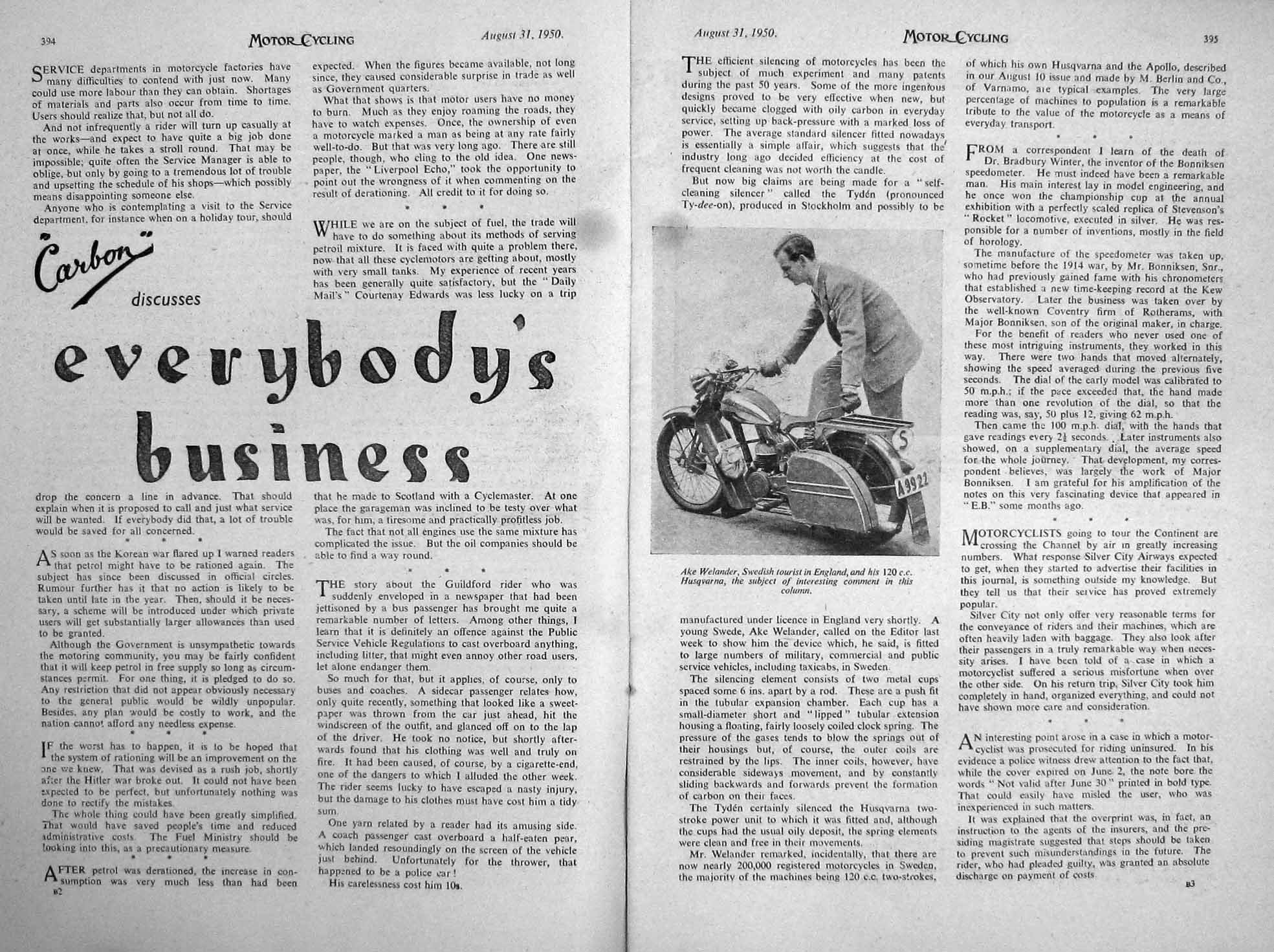 Old Vintage Print Motor Cycling Magazine 1950 Royal Enfield Cycle Lucas 20th