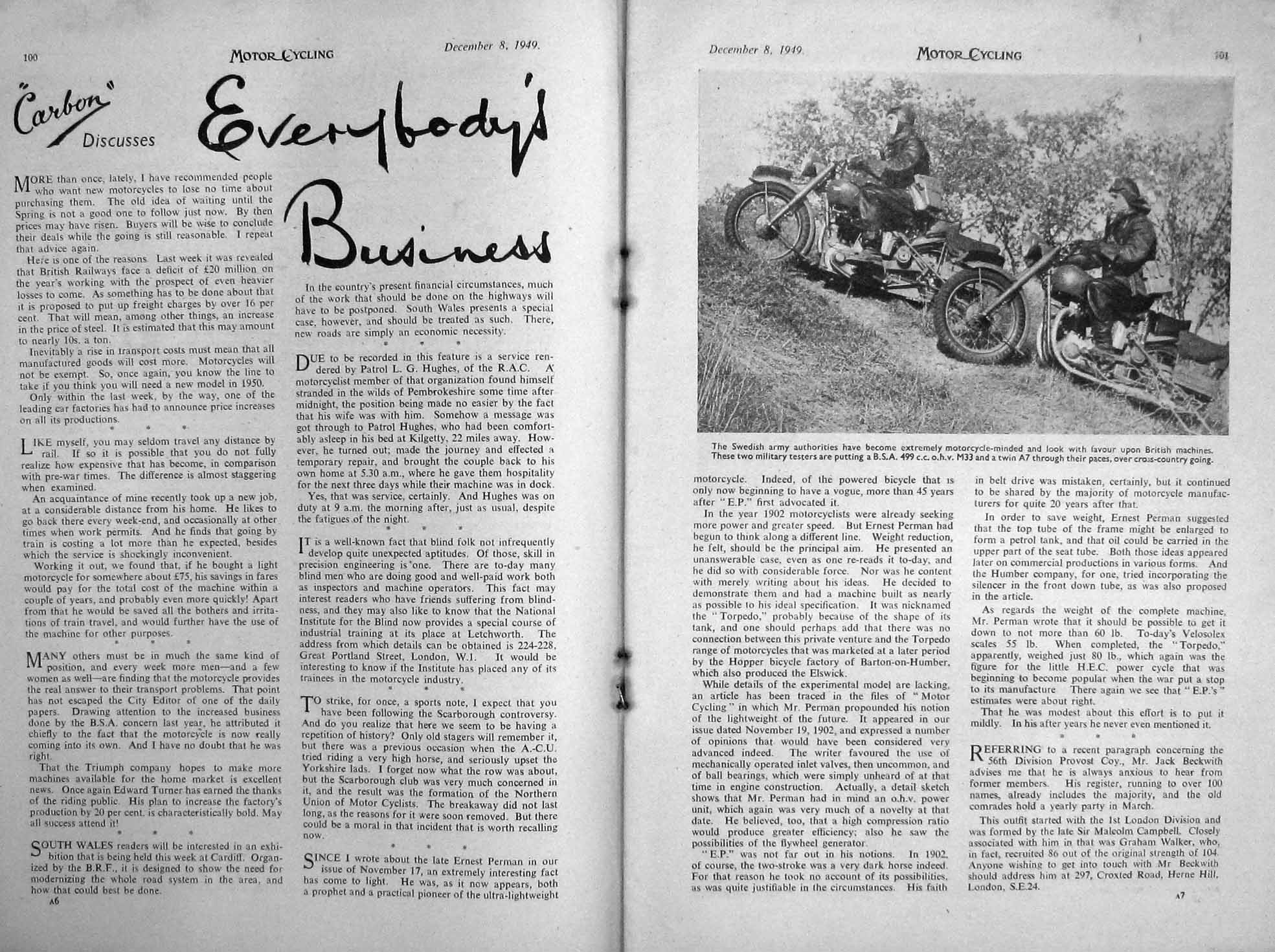 Original Old Vintage Print Motor Cycling Magazine 1949 Norton Dominator Lucas