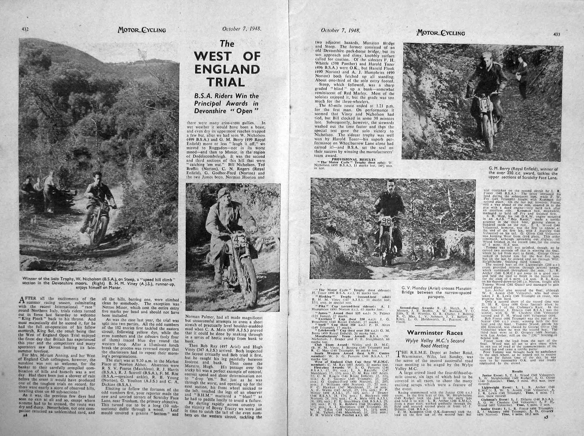 Old Vintage Print Motor Cycling Magazine 1948 A.J.S. Cycle Jimmy James 20th