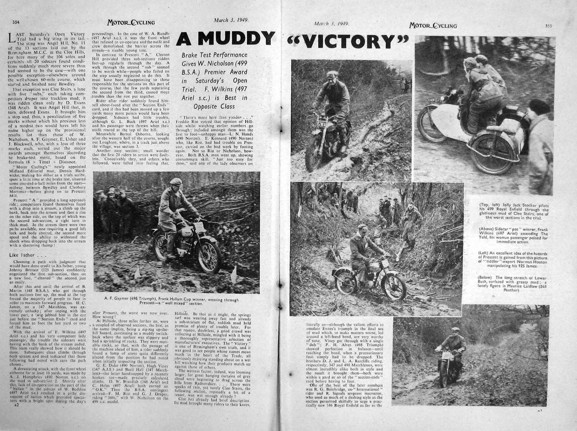 Antique Old Print Motor Cycling Magazine 1949 B.S.A. Cycles Lucas Battery 20th