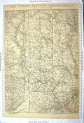 Old Print Map North Western Railway Birmigham Manchester Liverpool C1880 19th
