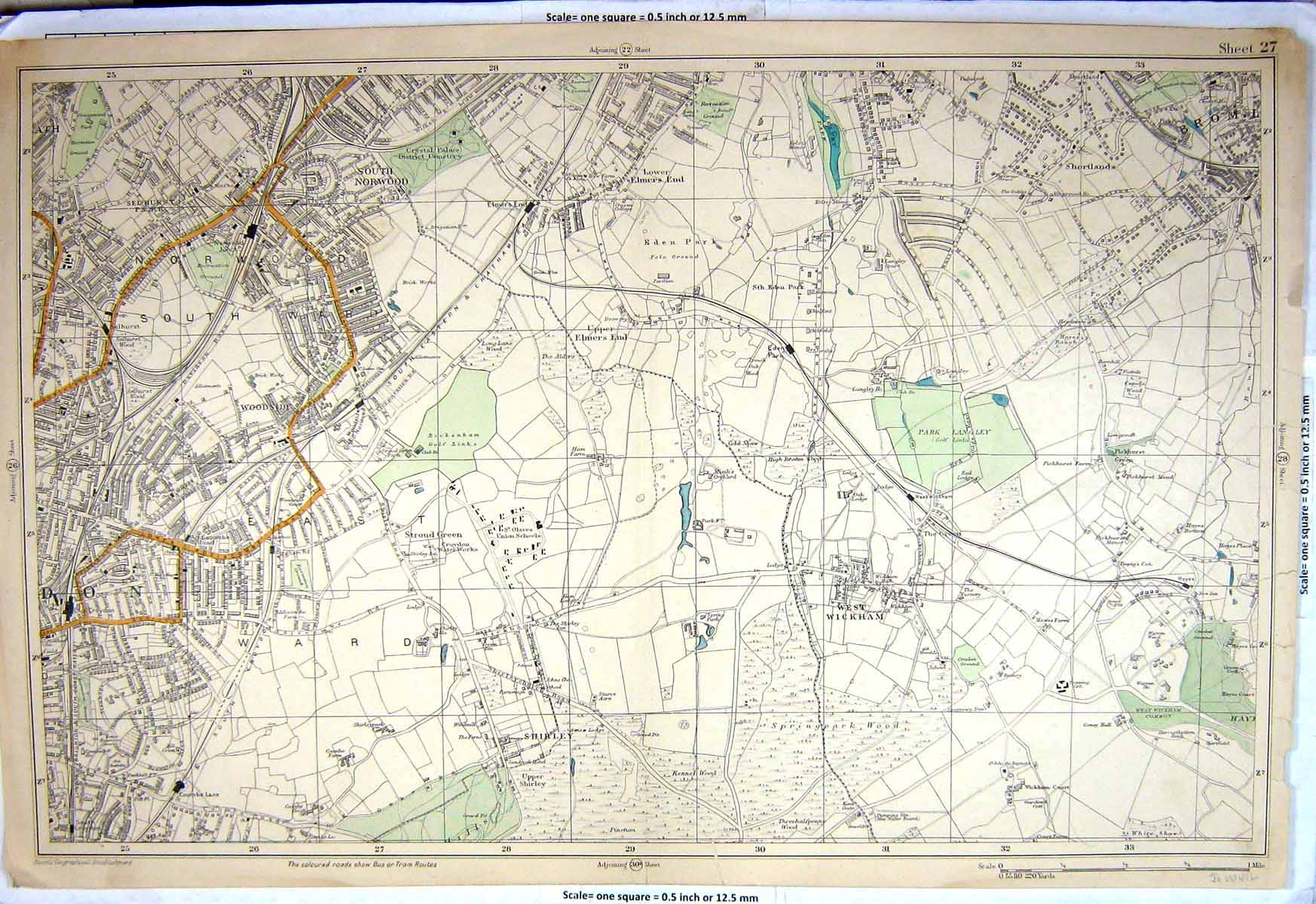 Old Print Map England Street Plan Woodside Wickham Shirley Norwood C1900 20th